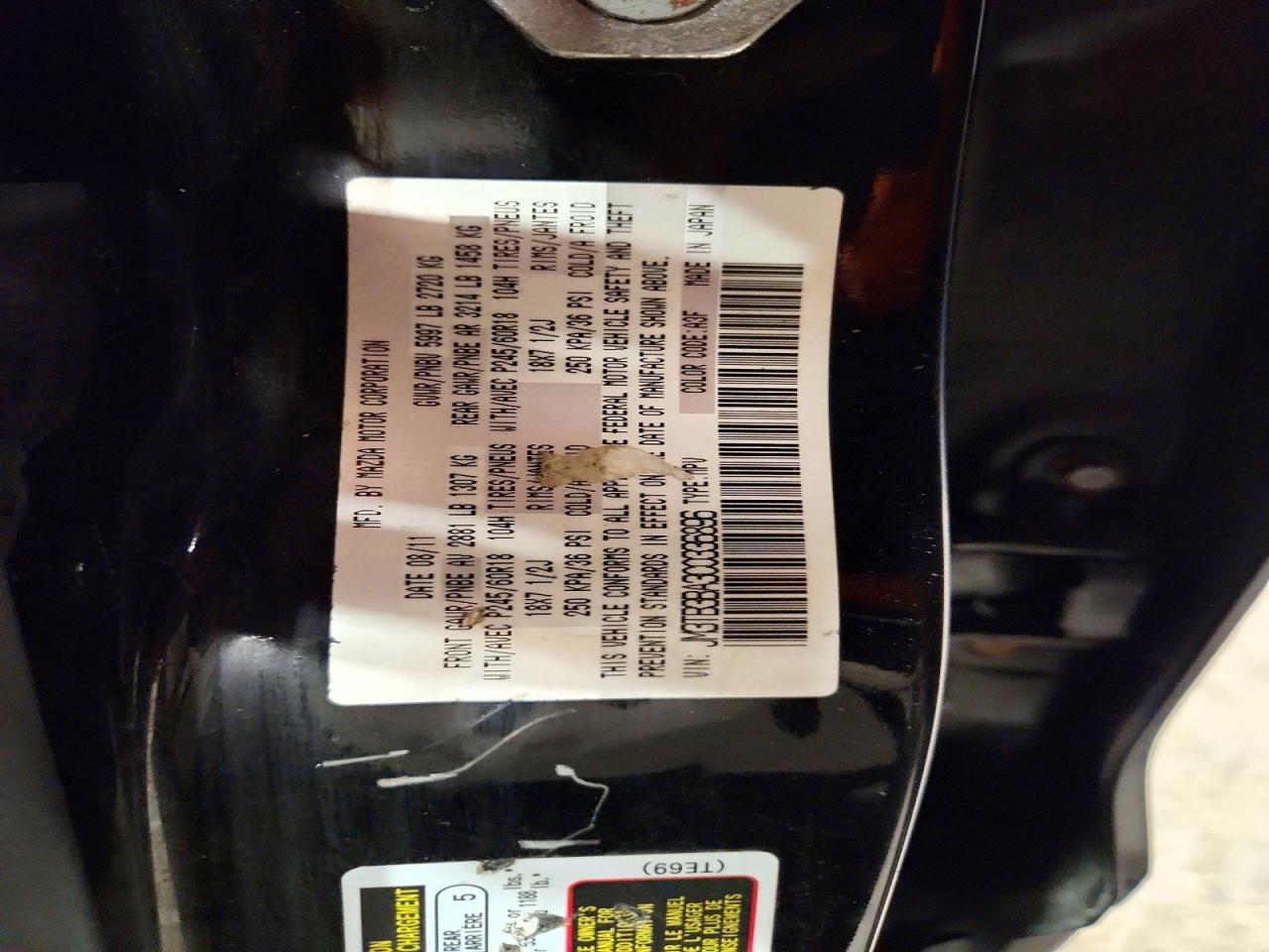 2012 Mazda Cx-9 Black vin: JM3TB3BA3C0336896