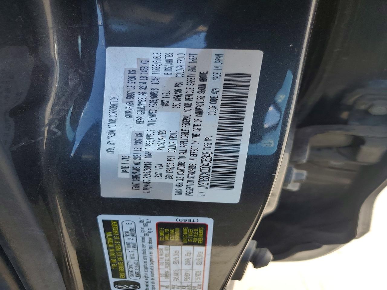 2013 Mazda Cx-9 Touring Gray vin: JM3TB3CA0D0405348