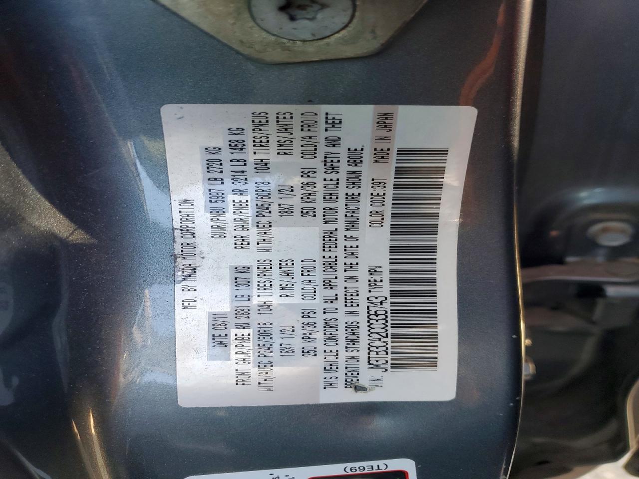 2012 Mazda Cx-9 Green vin: JM3TB3CA2C0336743