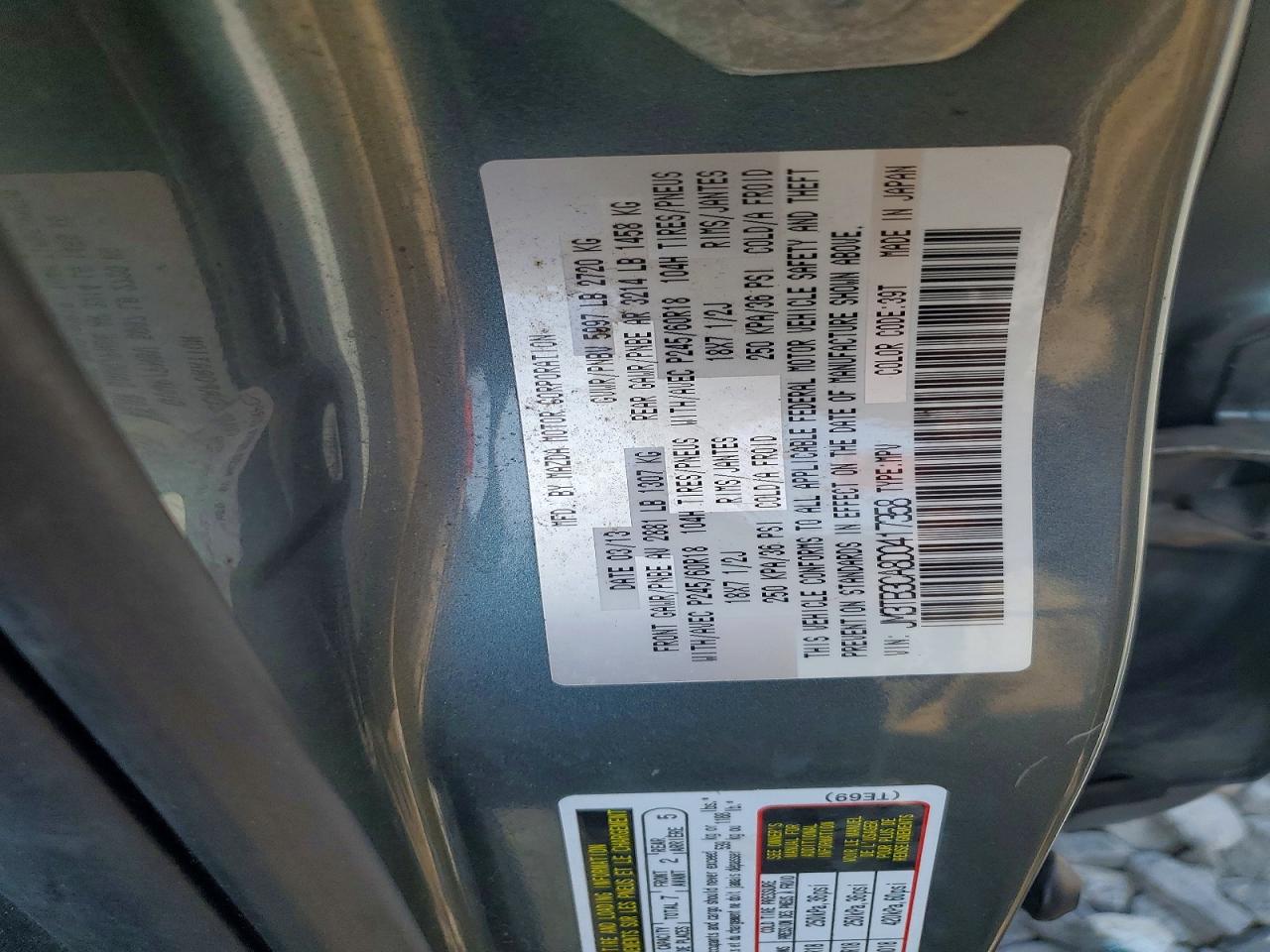 2013 Mazda Cx-9 Gray vin: JM3TB3CA8D0417358
