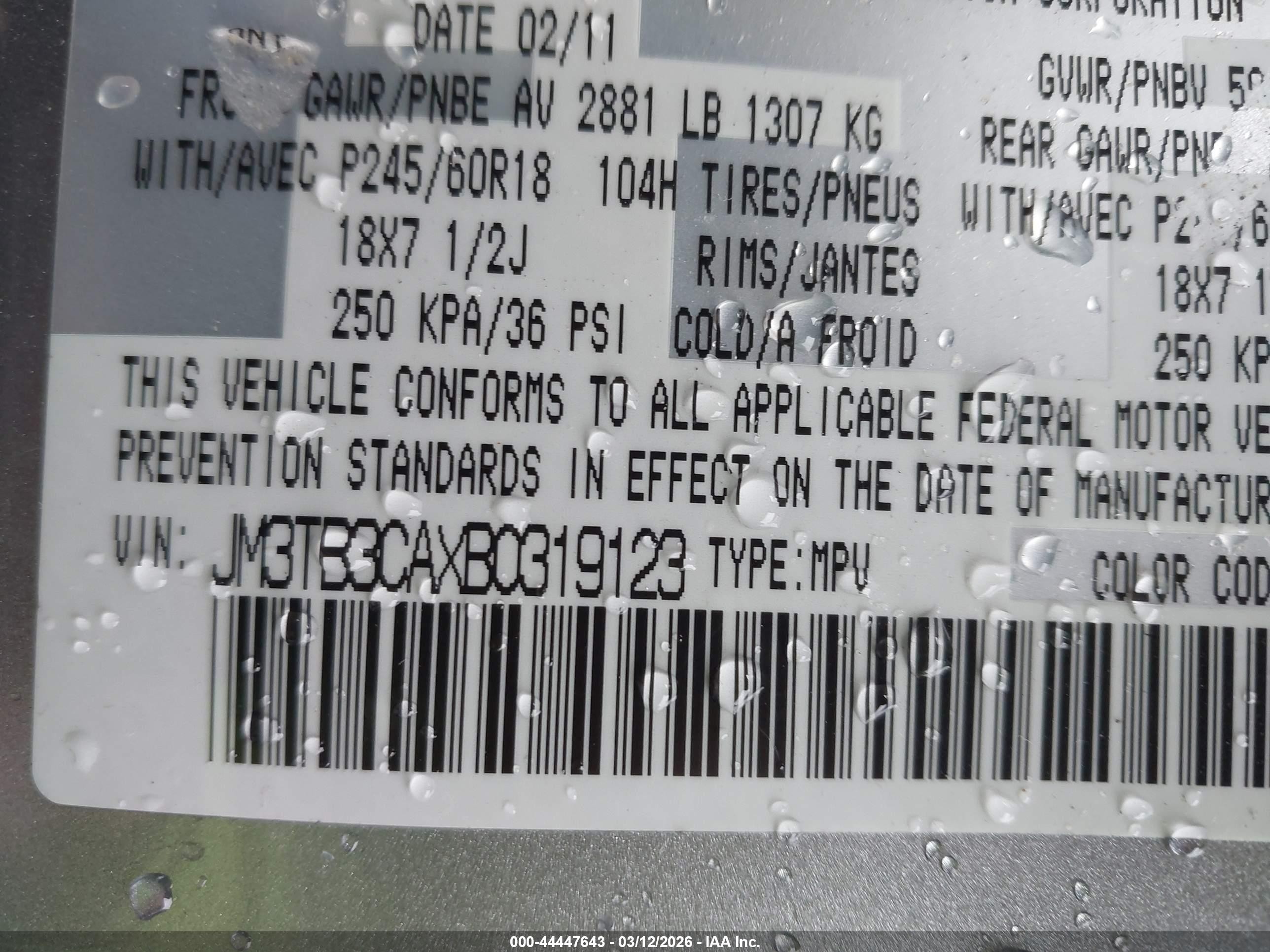 2011 Mazda Cx-9 Touring Gray vin: JM3TB3CAXB0319123