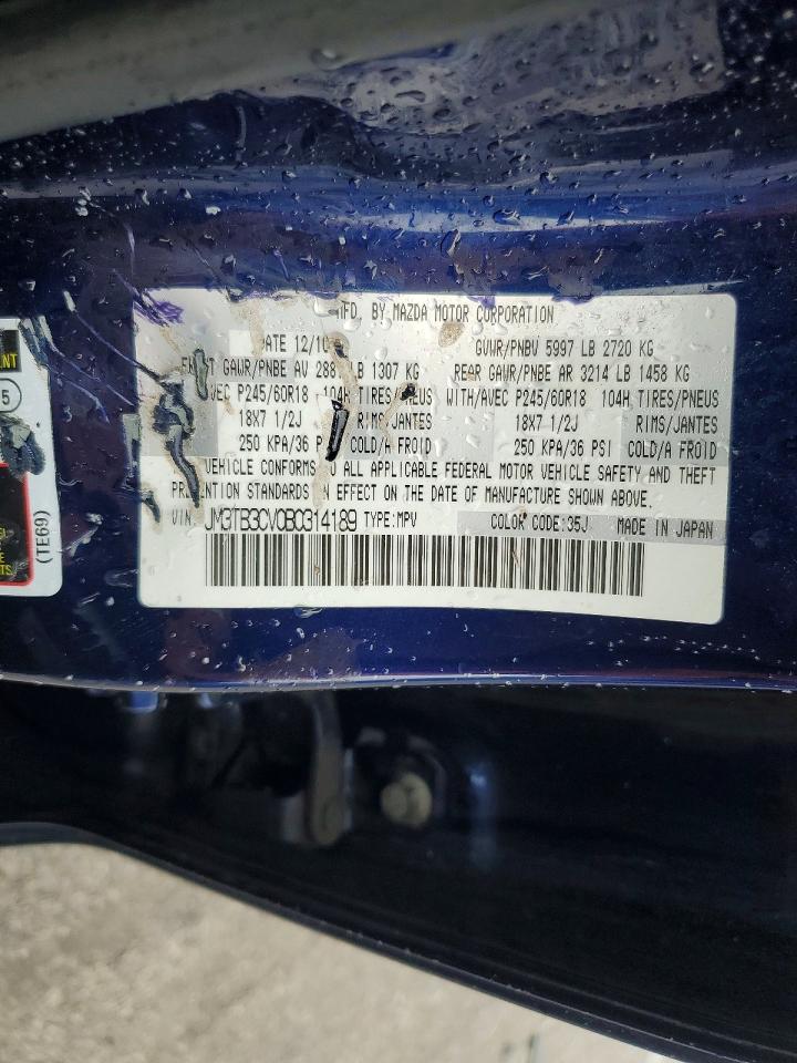 2011 Mazda Cx-9 Blue vin: JM3TB3CV0B0314189