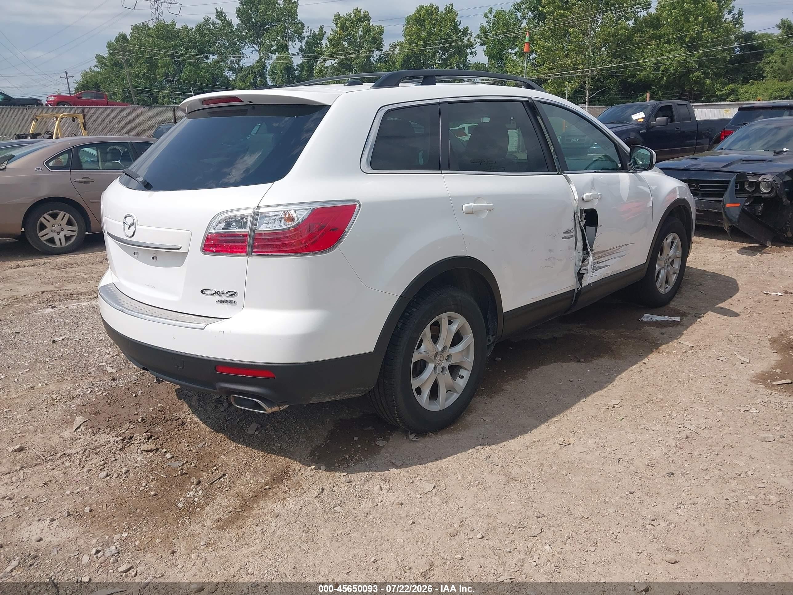 2012 Mazda Cx-9 Touring White vin: JM3TB3CV0C0336422