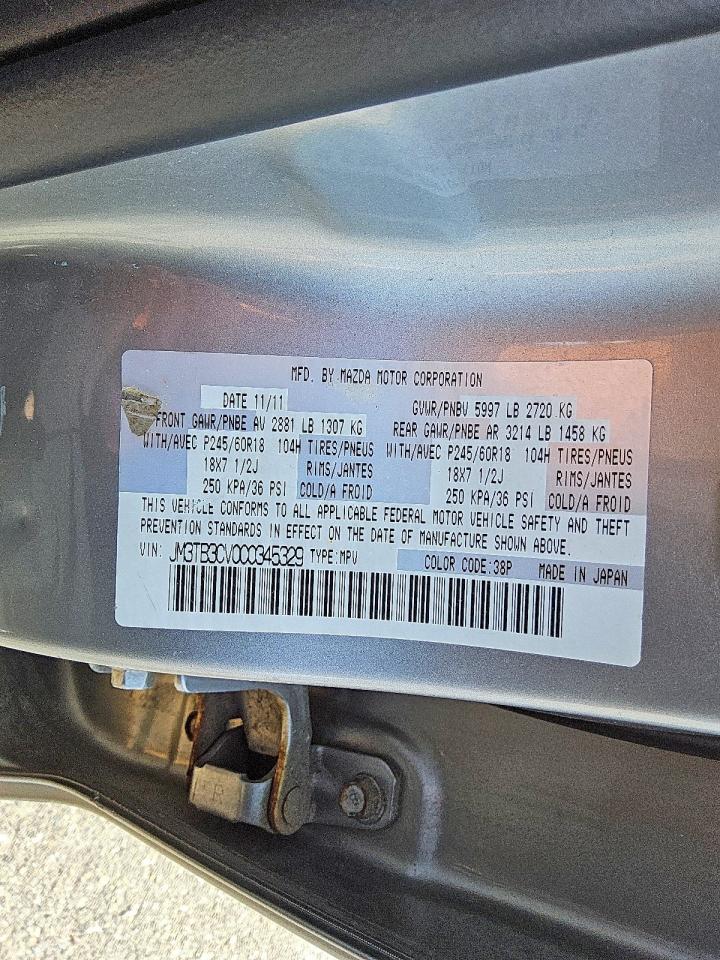 2012 Mazda Cx-9 Silver vin: JM3TB3CV0C0345329