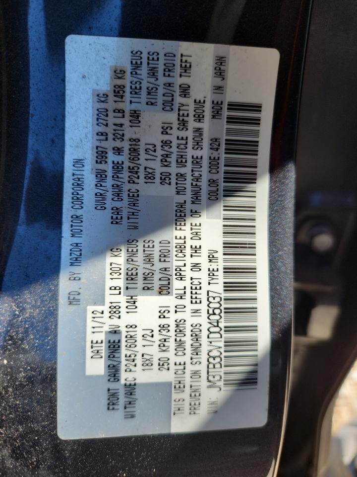 2013 Mazda Cx-9 Touring Charcoal vin: JM3TB3CV1D0405037