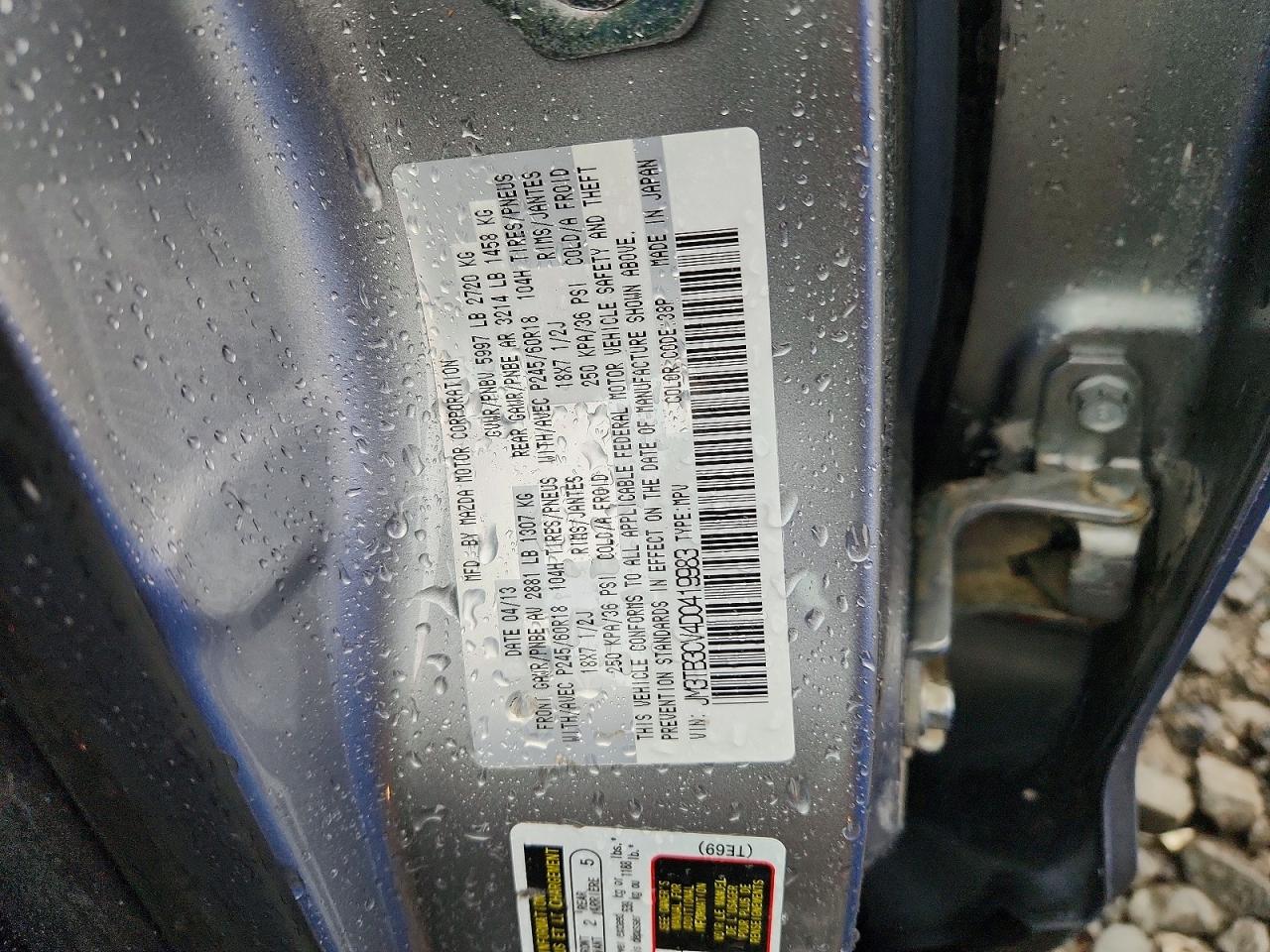2013 Mazda Cx-9 Touring Gray vin: JM3TB3CV4D0419983
