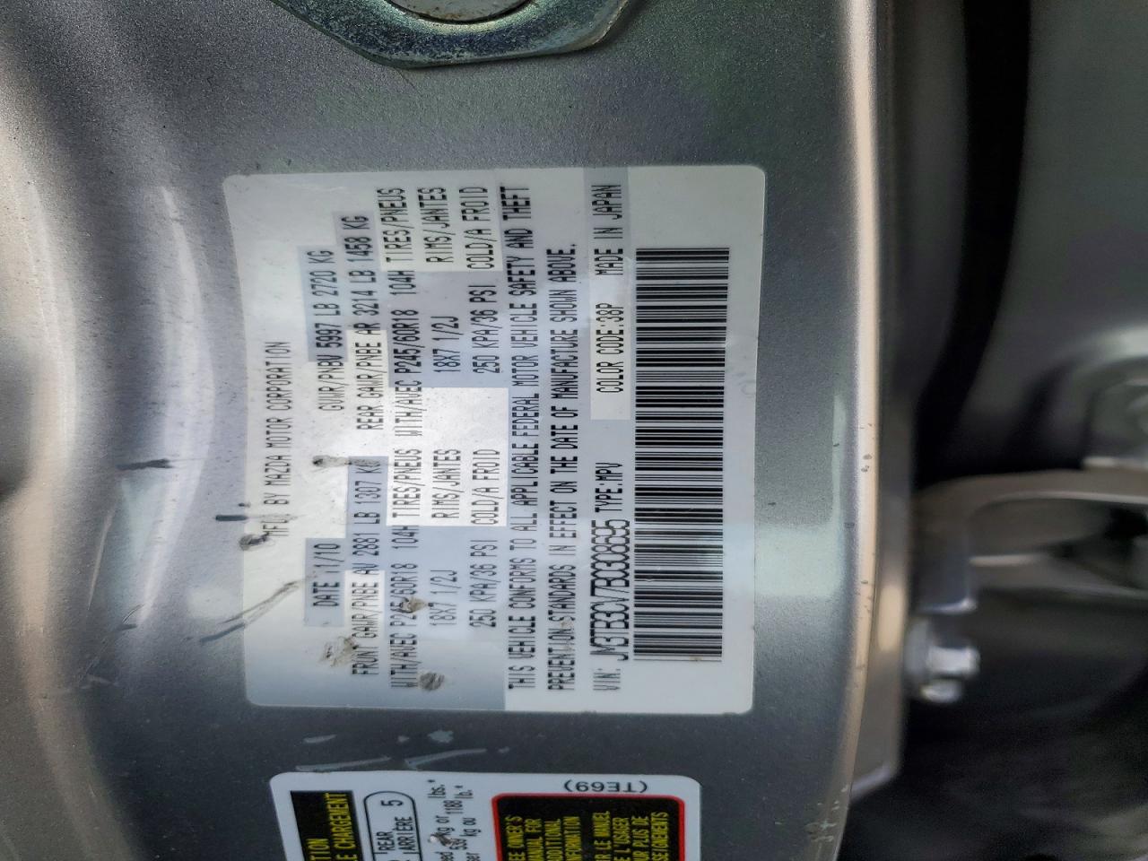 2011 Mazda Cx-9 Gray vin: JM3TB3CV7B0308695