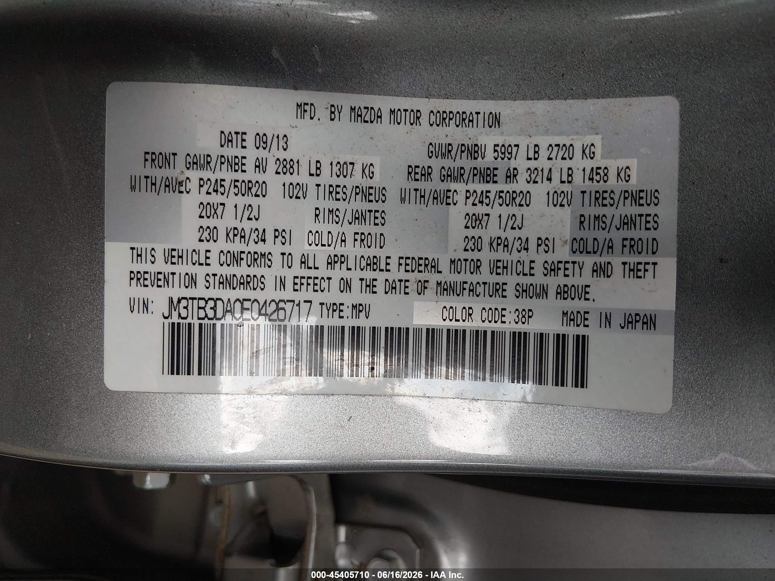 2014 Mazda Cx-9 Grand Touring Silver vin: JM3TB3DA0E0426717