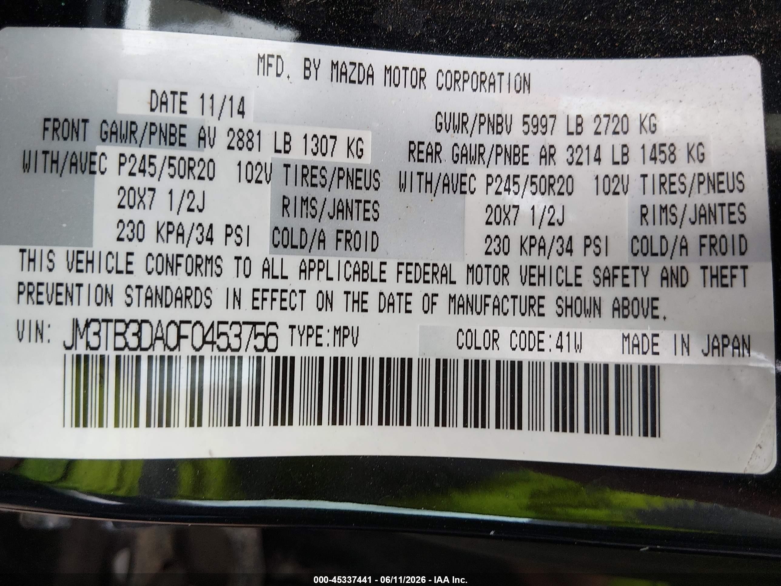 2015 Mazda Cx-9 Grand Touring Black vin: JM3TB3DA0F0453756