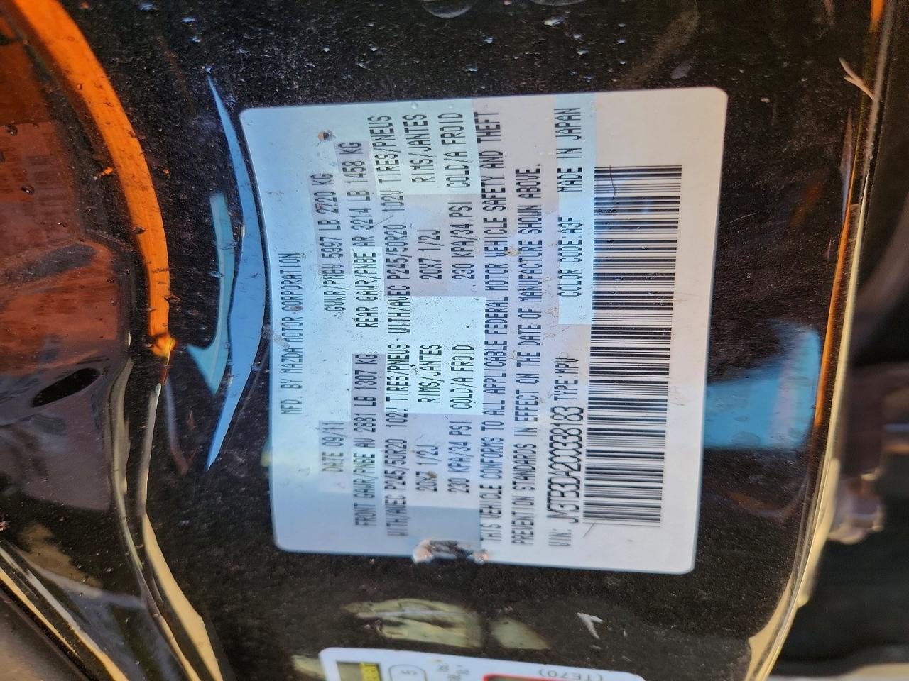 2012 Mazda Cx-9 Черный vin: JM3TB3DA2C0338183