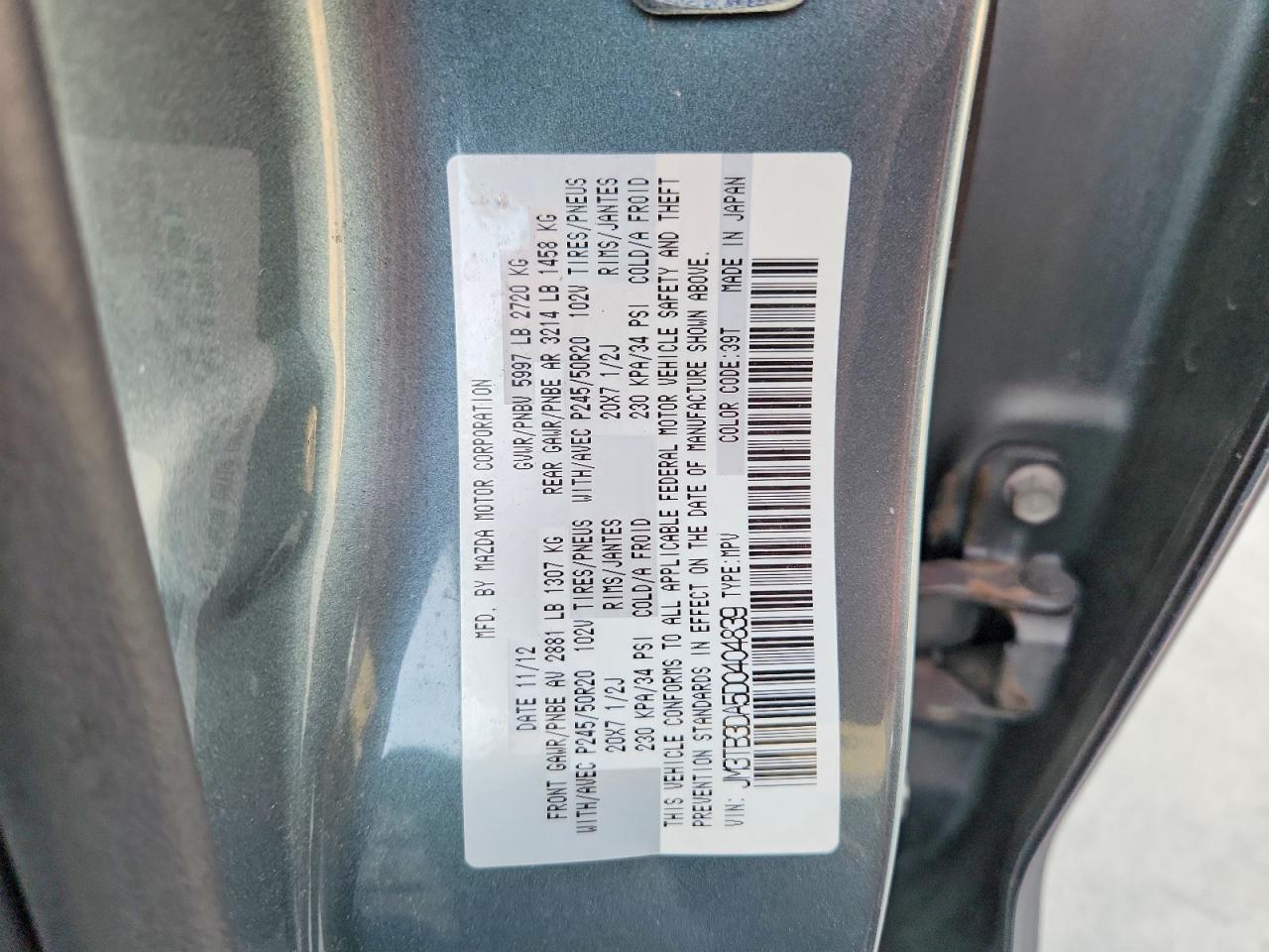 2013 Mazda Cx-9 Grand Touring Silver vin: JM3TB3DA5D0404839