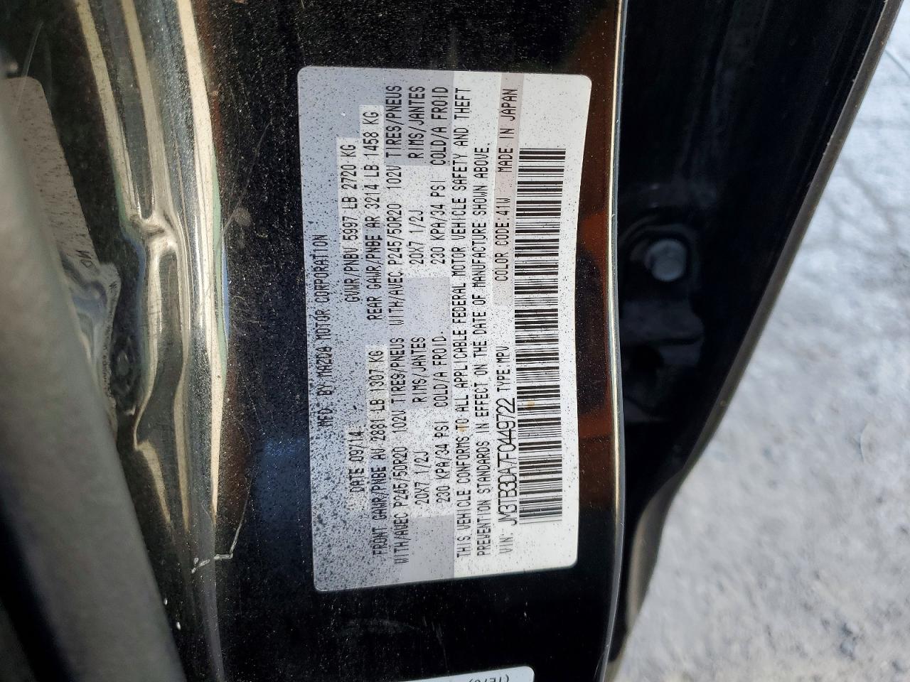 2015 Mazda Cx-9 Grand Touring Черный vin: JM3TB3DA7F0449722