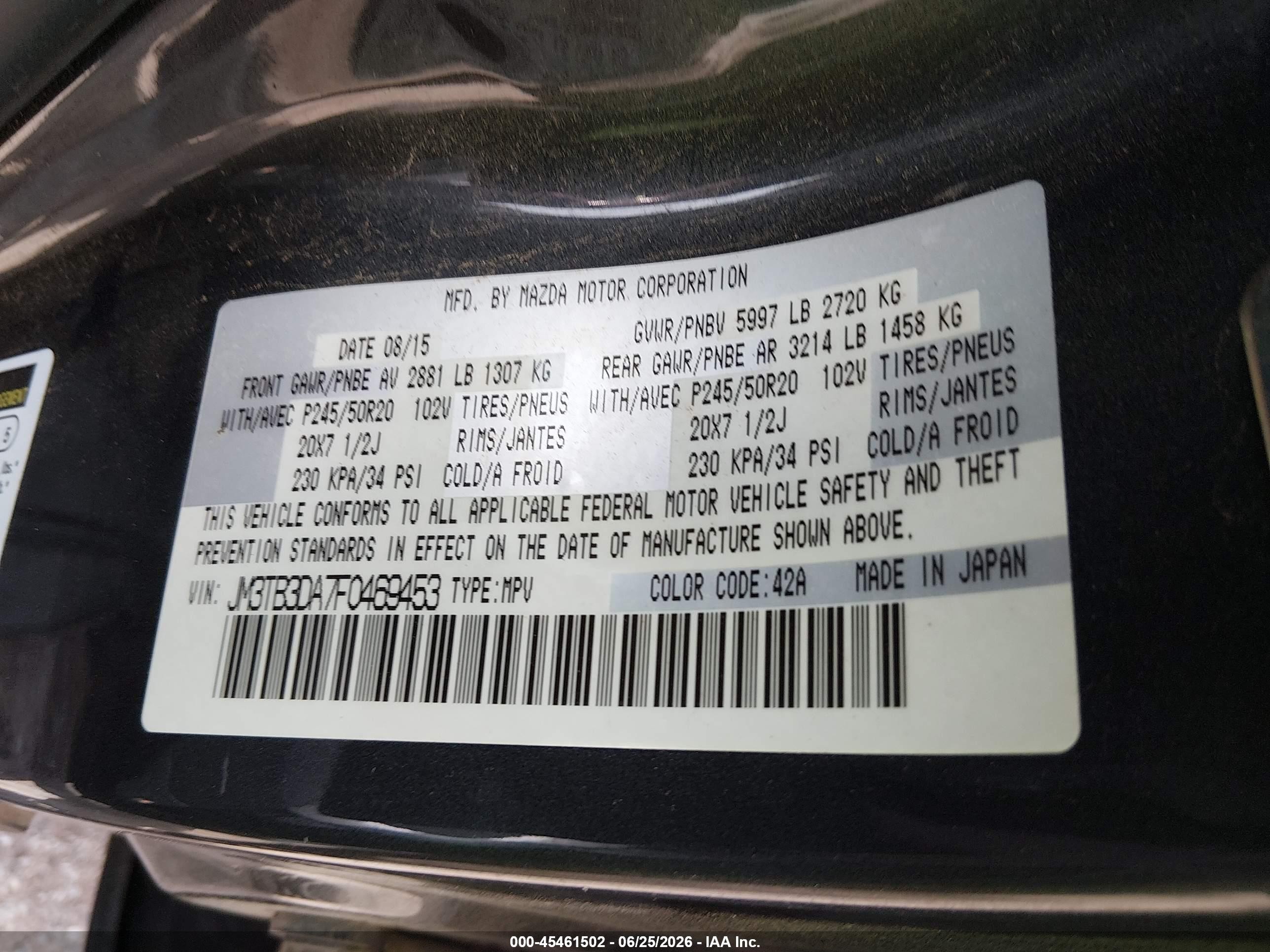2015 Mazda Cx-9 Grand Touring Gray vin: JM3TB3DA7F0469453