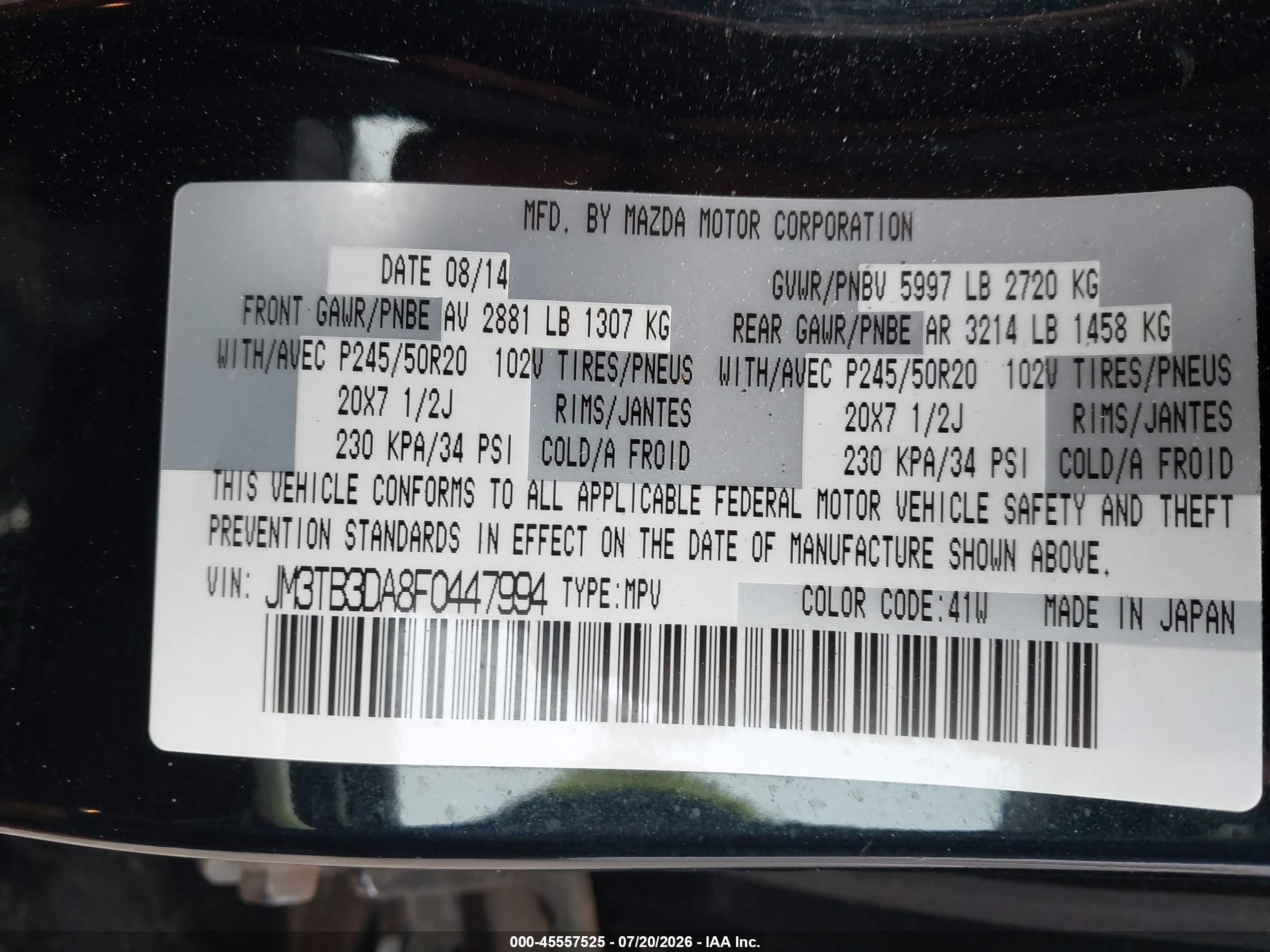 2015 Mazda Cx-9 Grand Touring Black vin: JM3TB3DA8F0447994