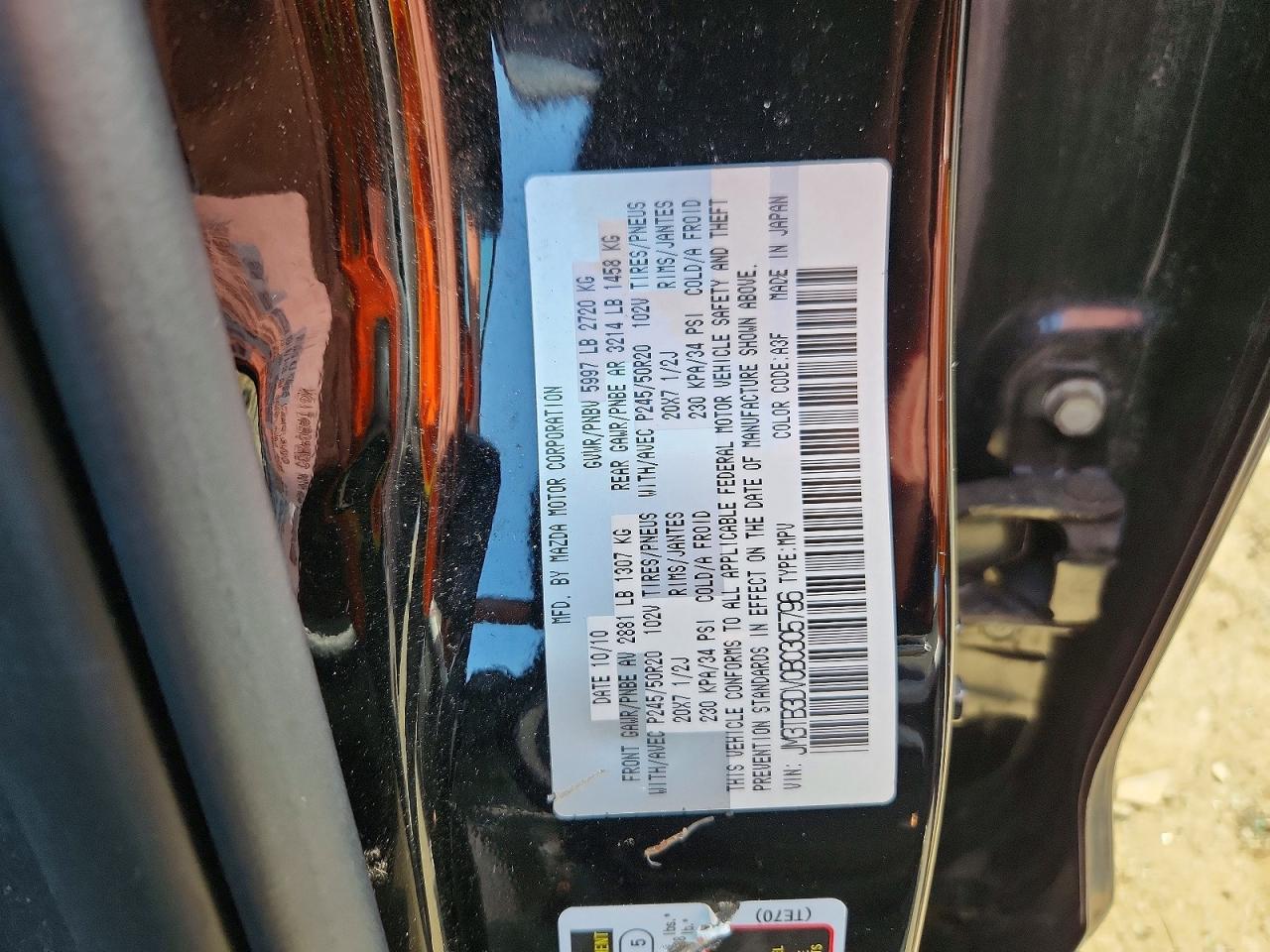 2011 Mazda Cx-9 Black vin: JM3TB3DV0B0305796