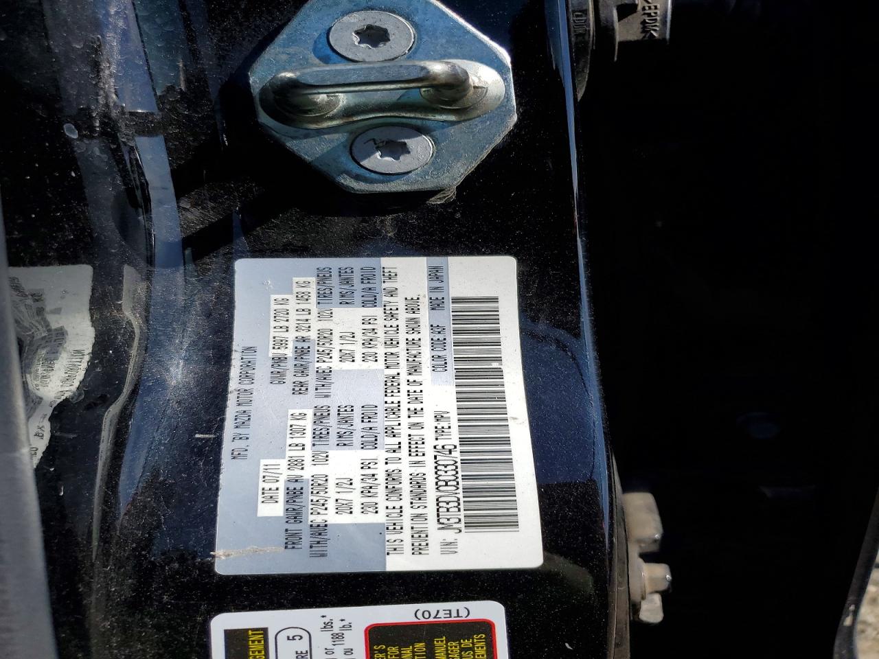 2011 Mazda Cx-9 Black vin: JM3TB3DV0B0330746