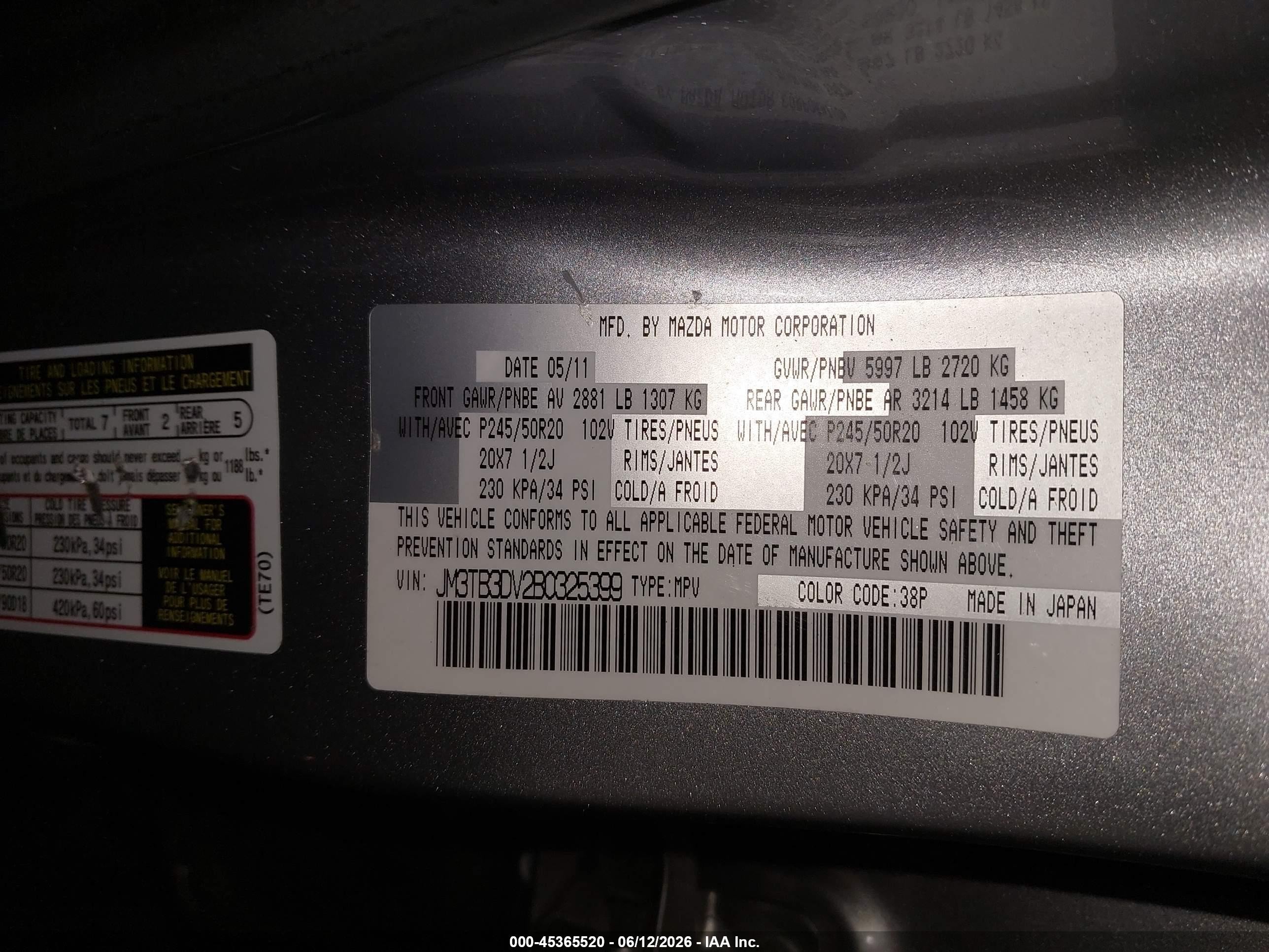 2011 Mazda Cx-9 Grand Touring Серебряный vin: JM3TB3DV2B0325399