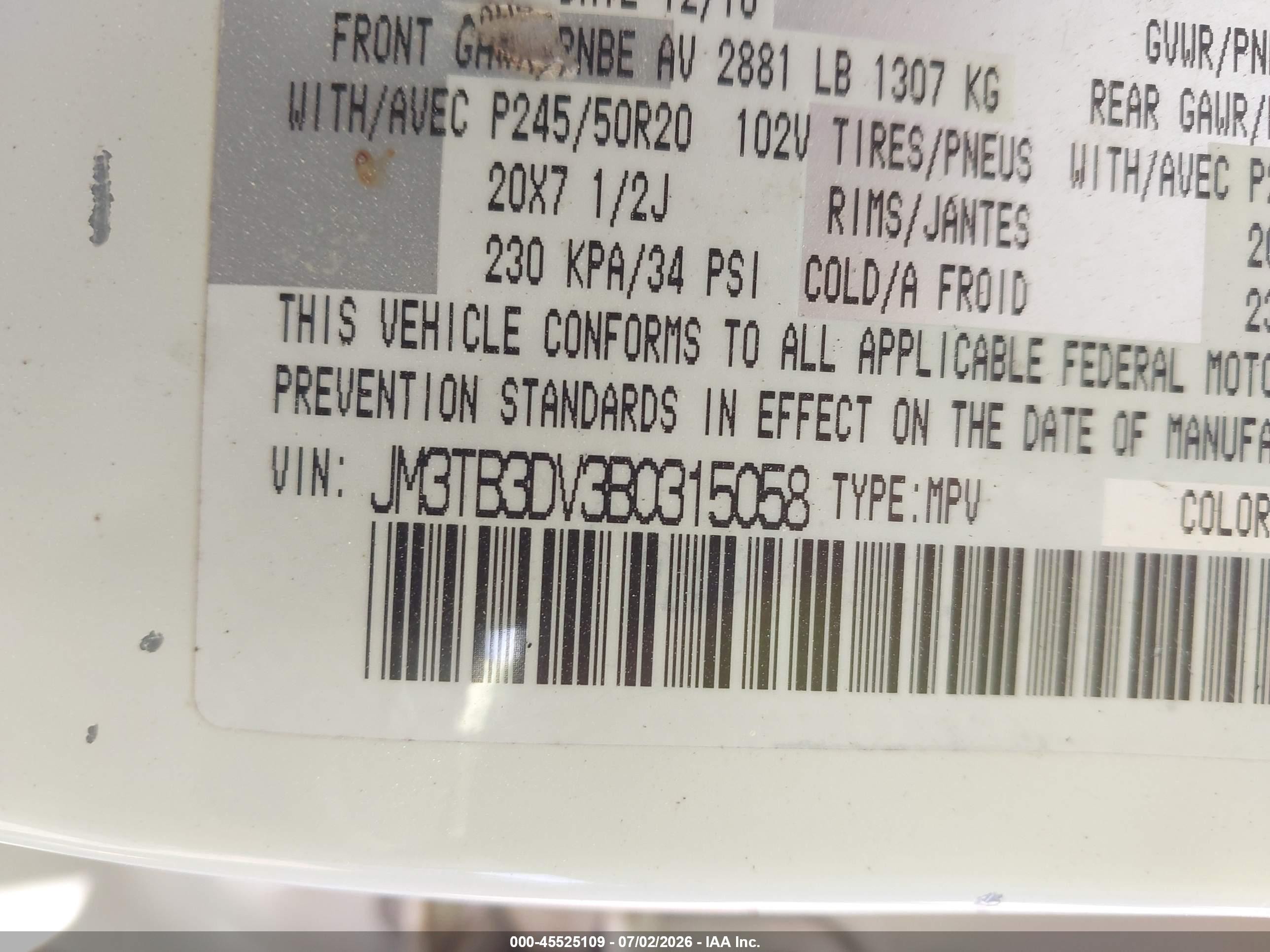 2011 Mazda Cx-9 Grand Touring Белый vin: JM3TB3DV3B0315058