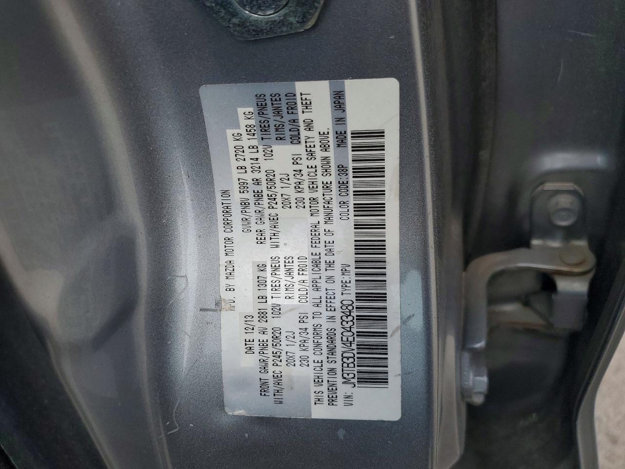 2014 Mazda Cx-9 Grand Touring Silver vin: JM3TB3DV4E0433480