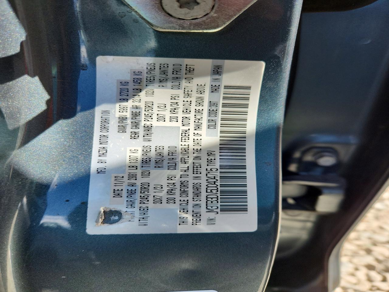 2013 Mazda Cx-9 Grand Touring Серый vin: JM3TB3DV5D0404715