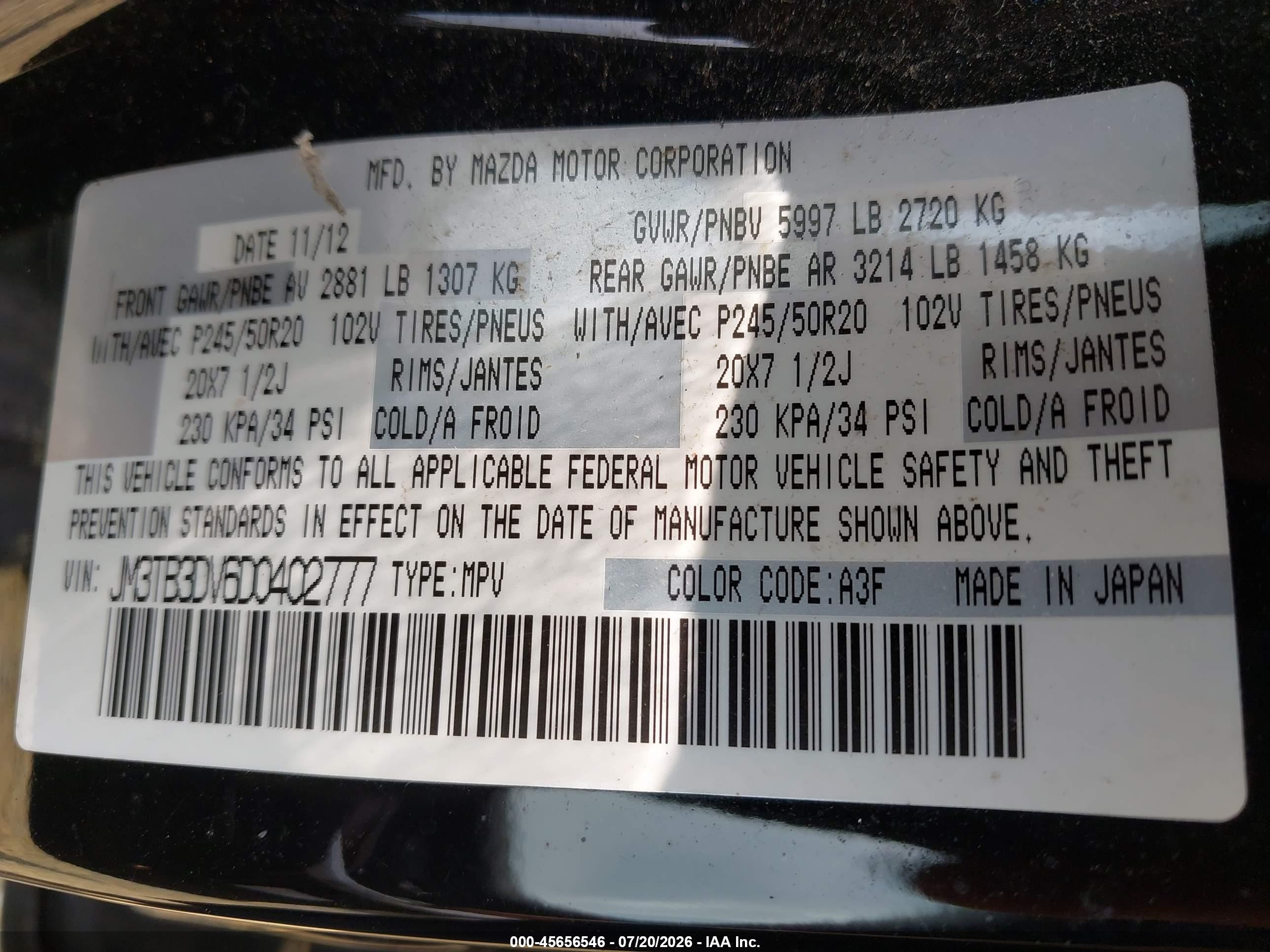 2013 Mazda Cx-9 Grand Touring Black vin: JM3TB3DV6D0402777
