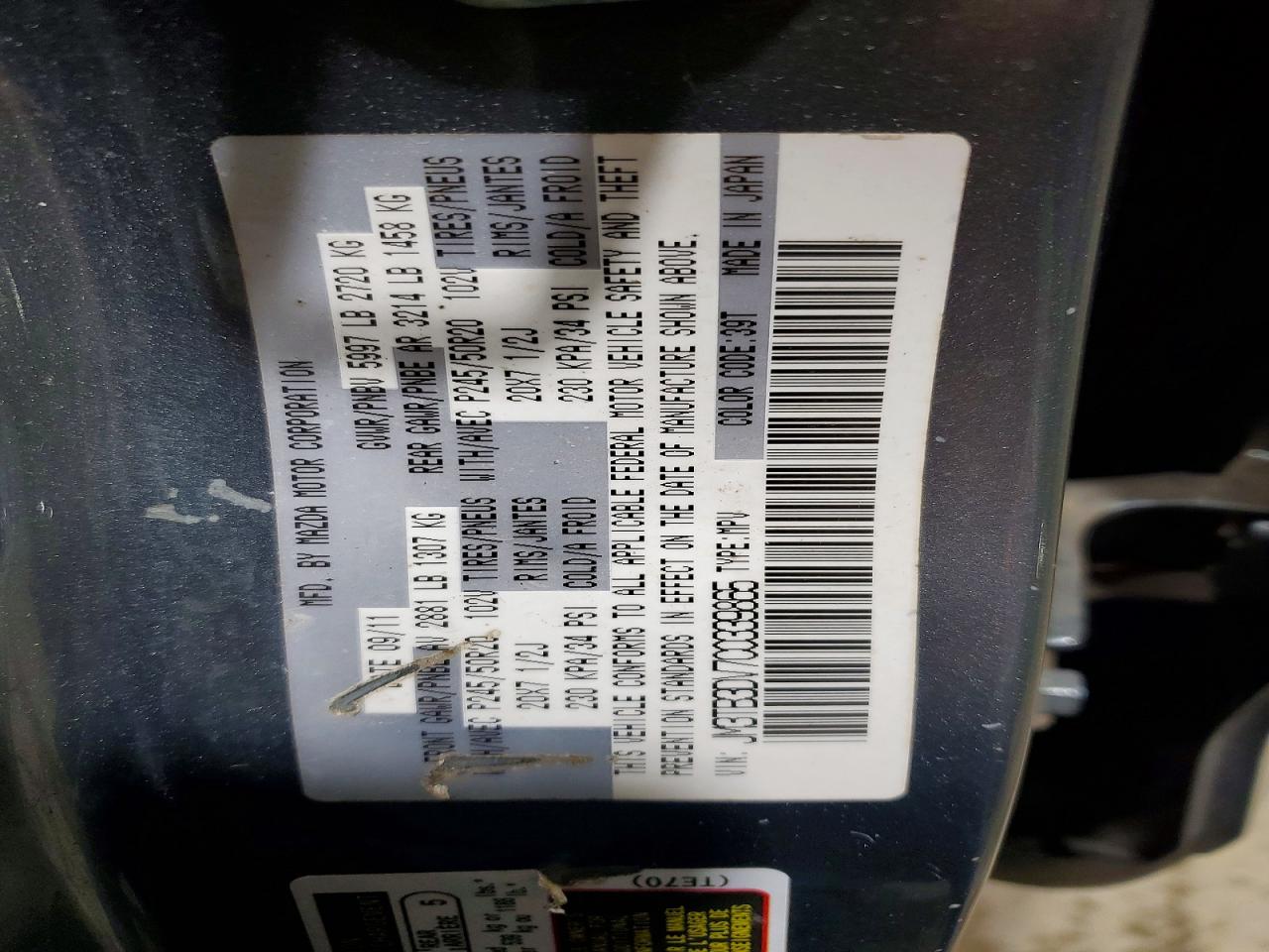 2012 Mazda Cx-9 Gray vin: JM3TB3DV7C0339865