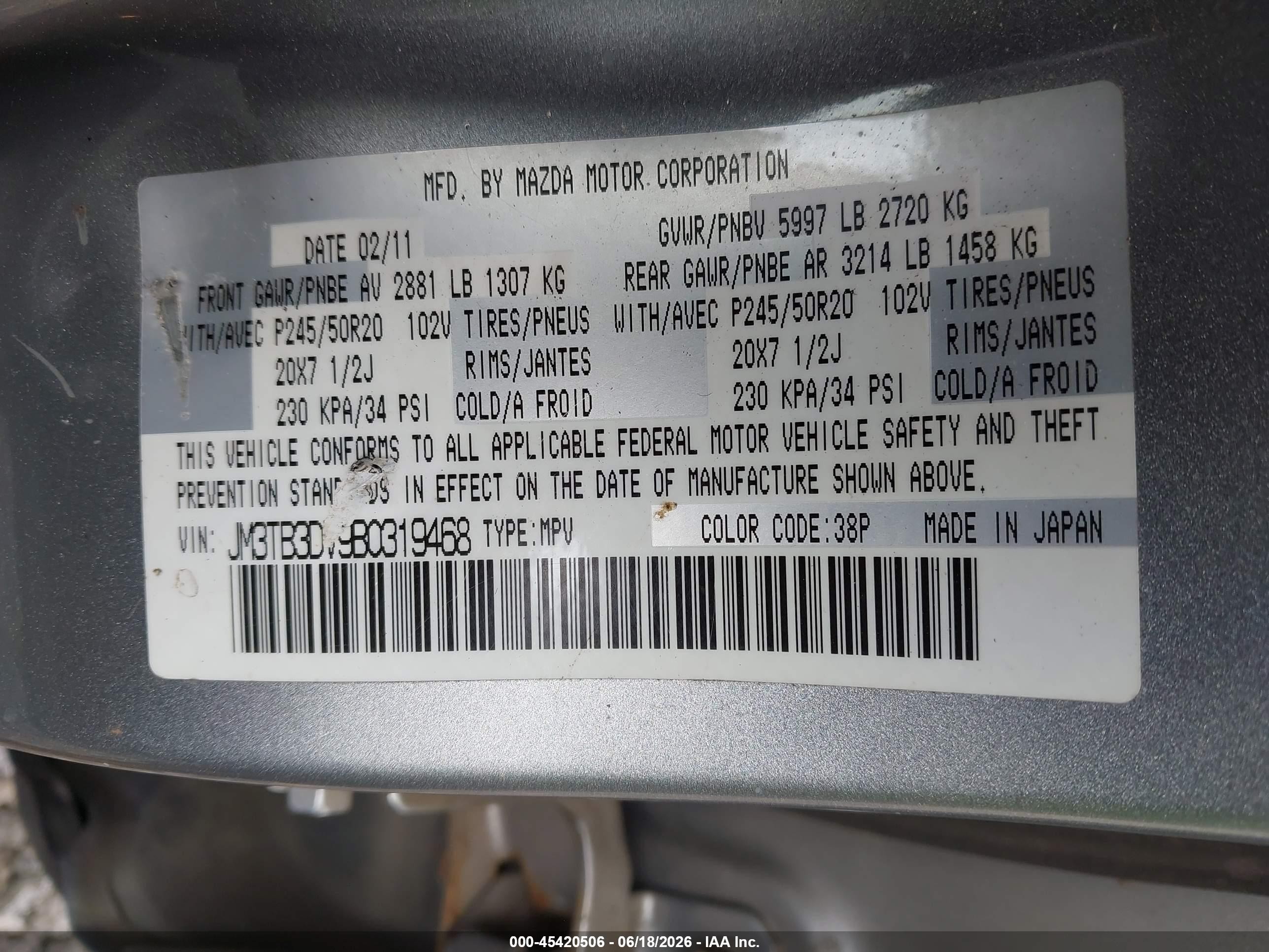 2011 Mazda Cx-9 Grand Touring Silver vin: JM3TB3DV9B0319468