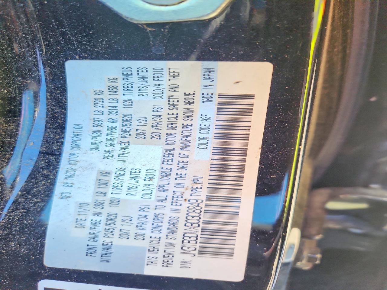 2011 Mazda Cx-9 Black vin: JM3TB3DVXB0308849