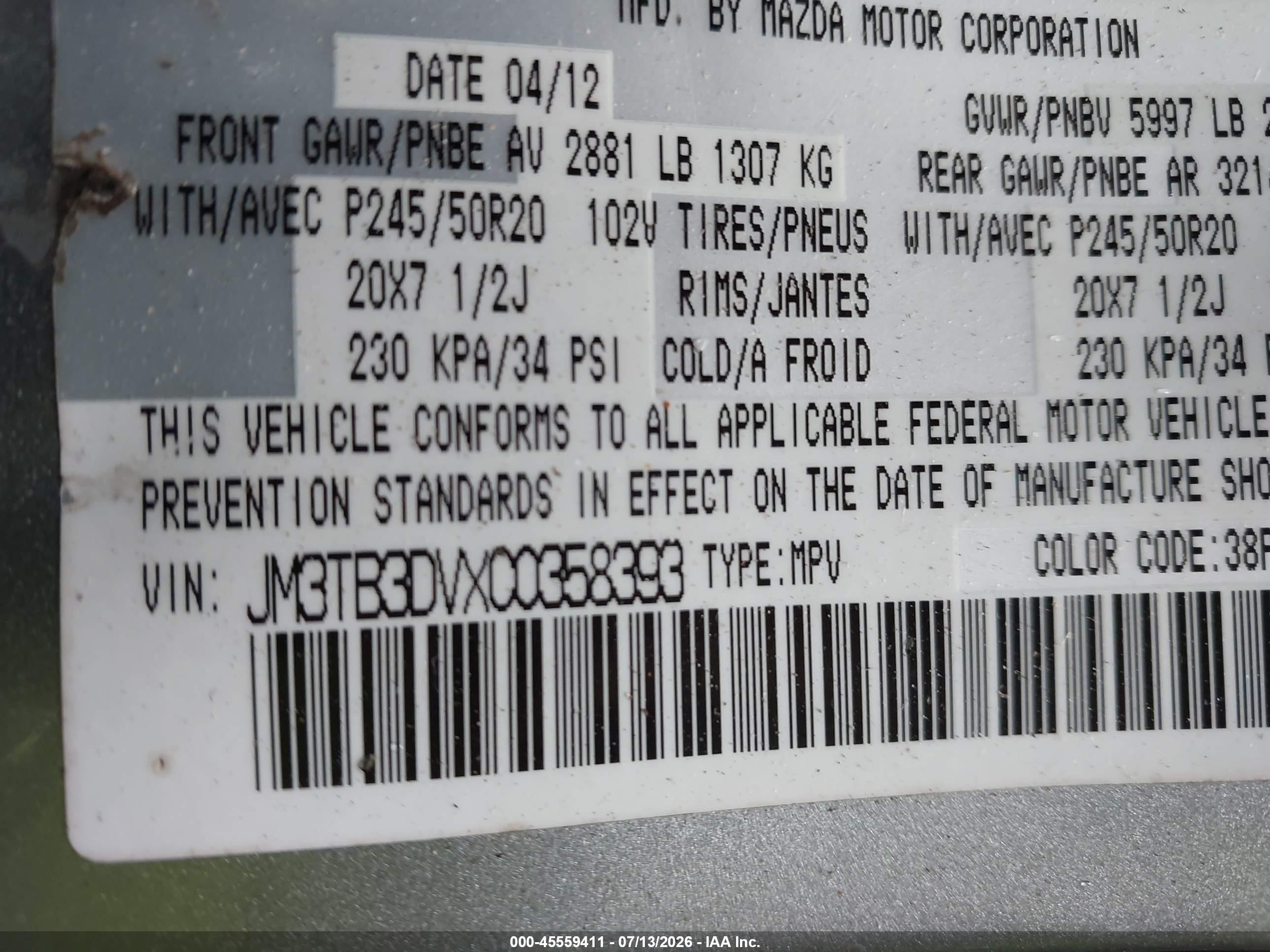 2012 Mazda Cx-9 Grand Touring Silver vin: JM3TB3DVXC0358393