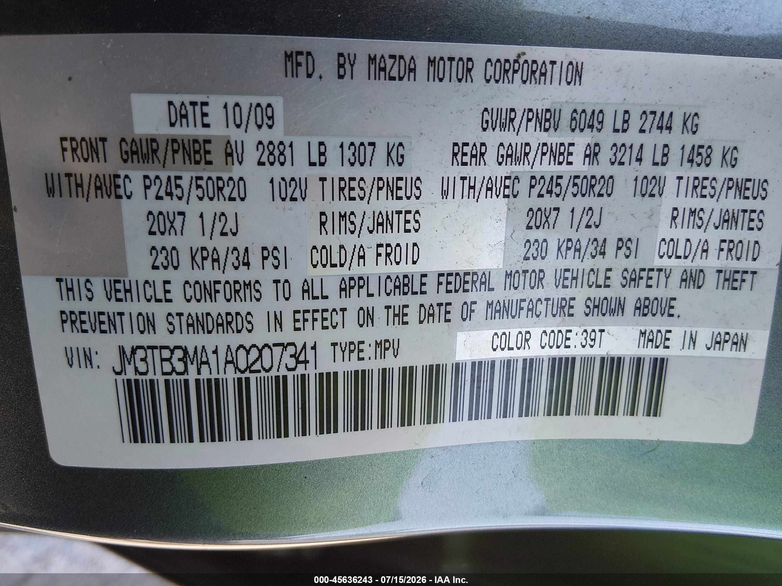 2010 Mazda Cx-9 Grand Touring Синий vin: JM3TB3MA1A0207341