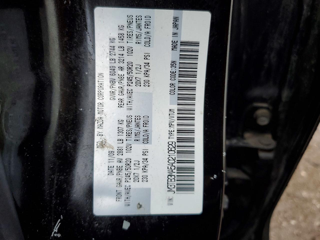 2010 Mazda Cx-9 Black vin: JM3TB3MA5A0210629