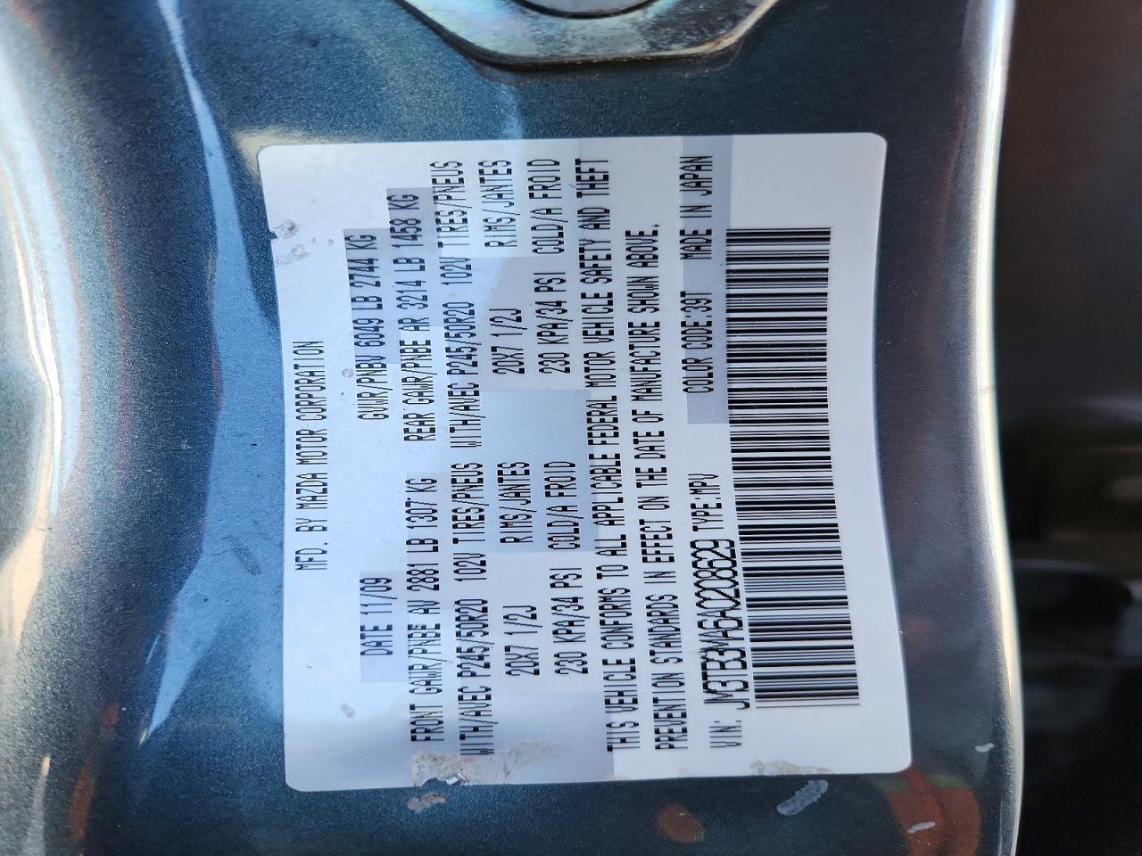 2010 Mazda Cx-9 Teal vin: JM3TB3MA6A0208629