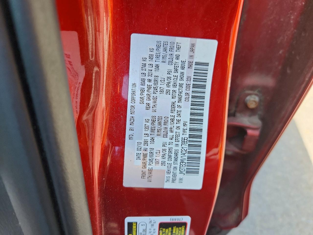 2010 Mazda Cx-9 Red vin: JM3TB3MV1A0217855