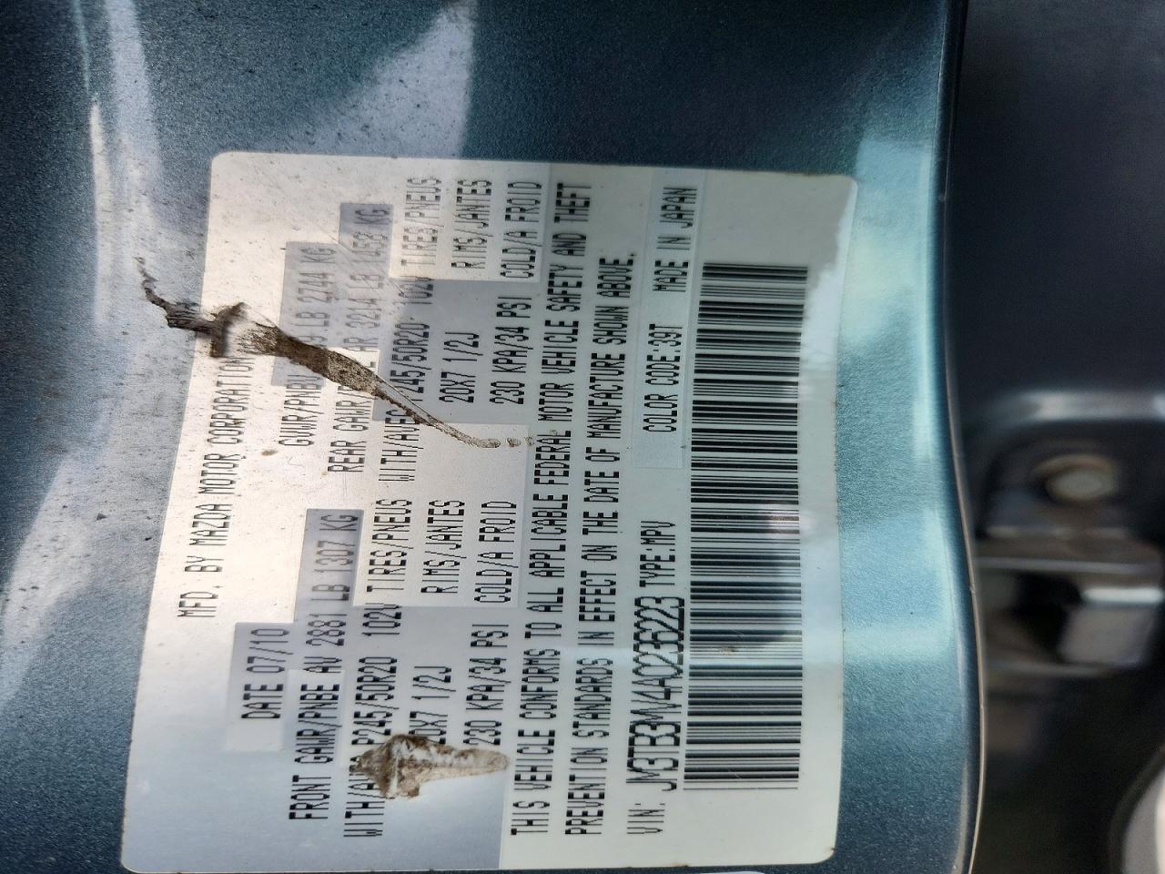 2010 Mazda Cx-9 Gray vin: JM3TB3MV4A0236223