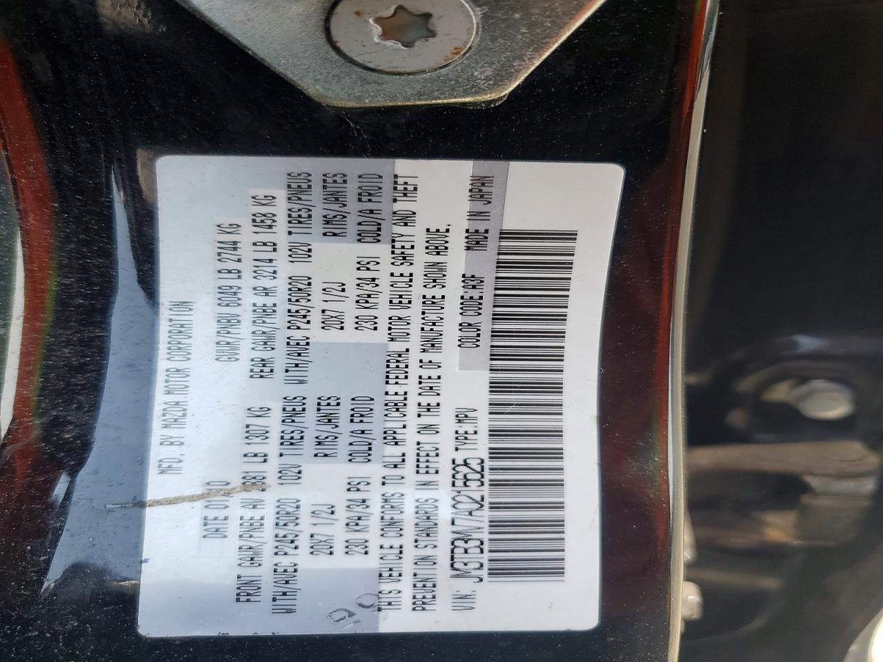 2010 Mazda Cx-9 Черный vin: JM3TB3MV7A0215625