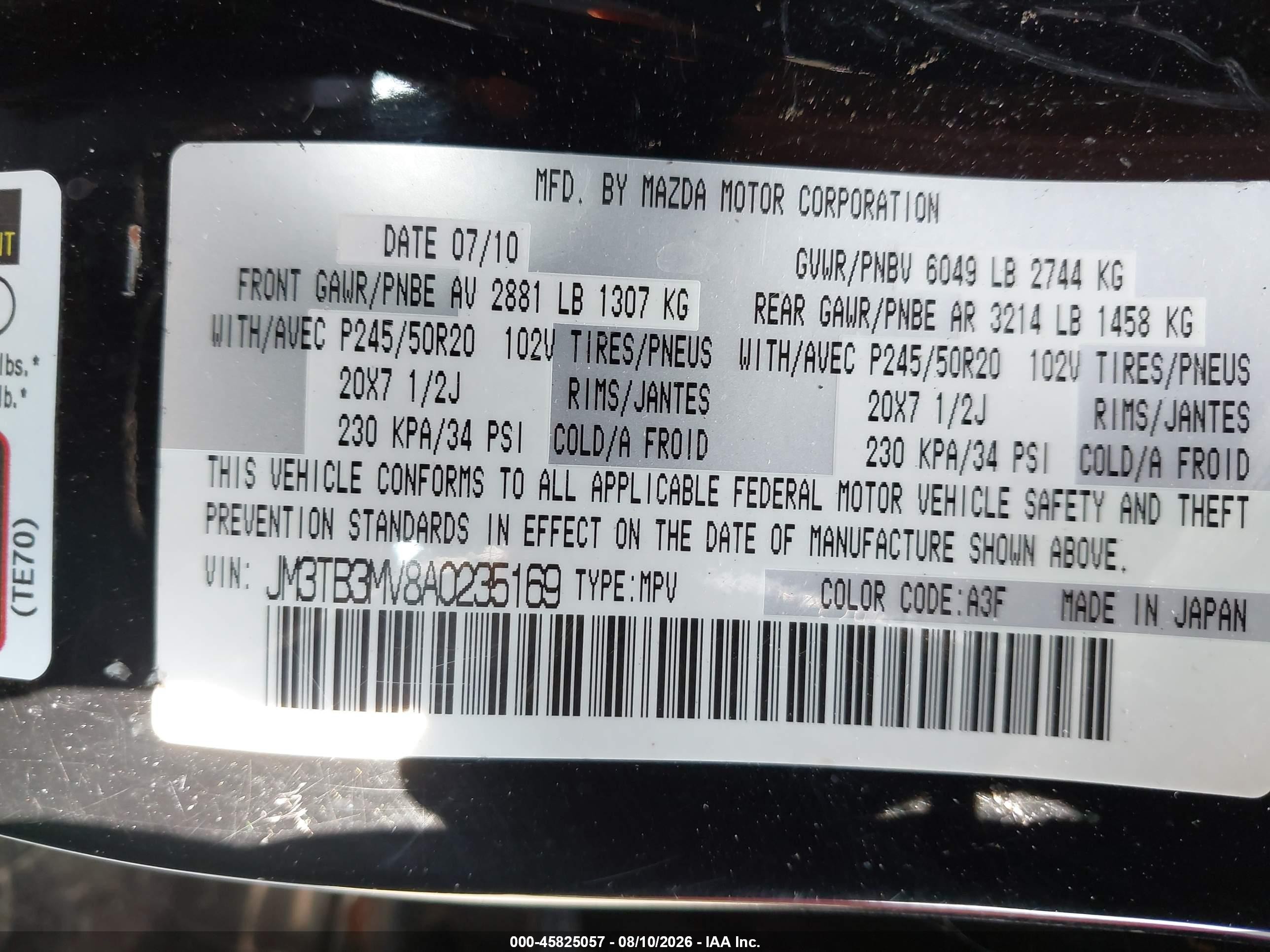 2010 Mazda Cx-9 Grand Touring Black vin: JM3TB3MV8A0235169