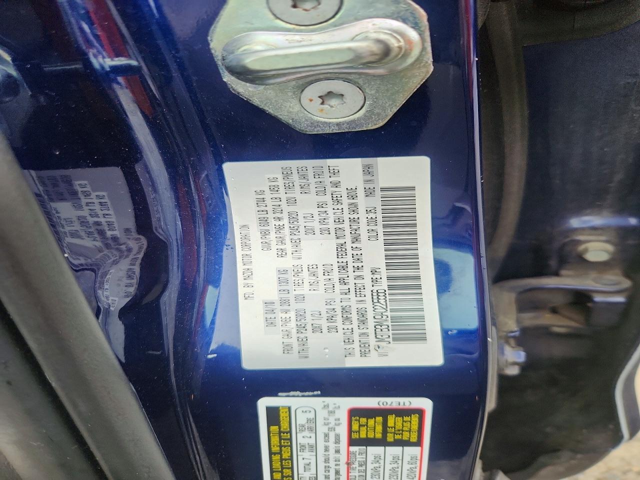 2010 Mazda Cx-9 Blue vin: JM3TB3MV9A0225556