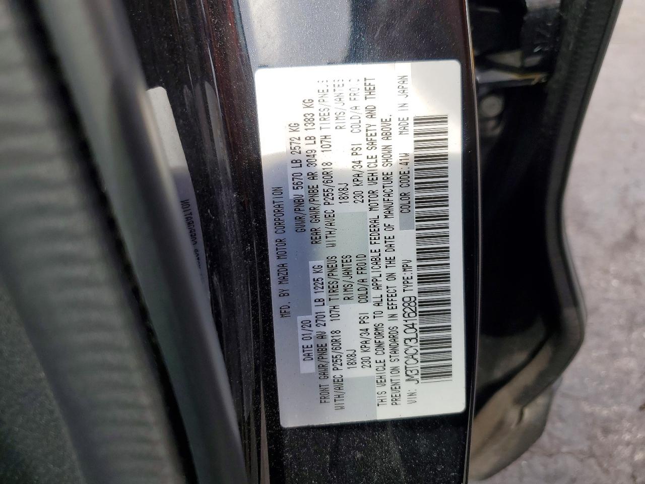 2020 Mazda Cx-9 Touring Black vin: JM3TCACY3L0416289
