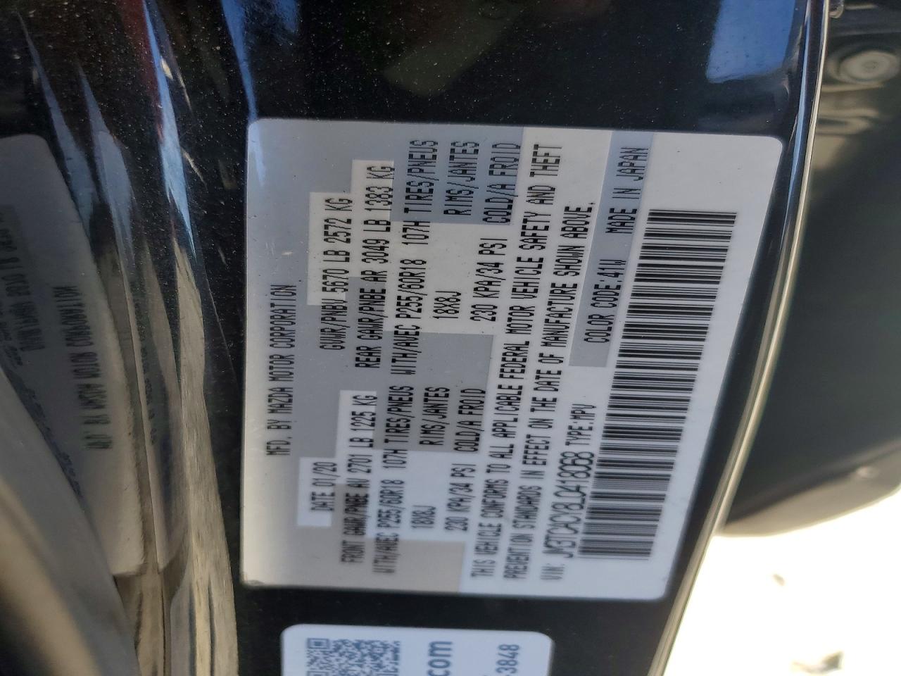 2020 Mazda Cx-9 Touring Black vin: JM3TCACY8L0418068