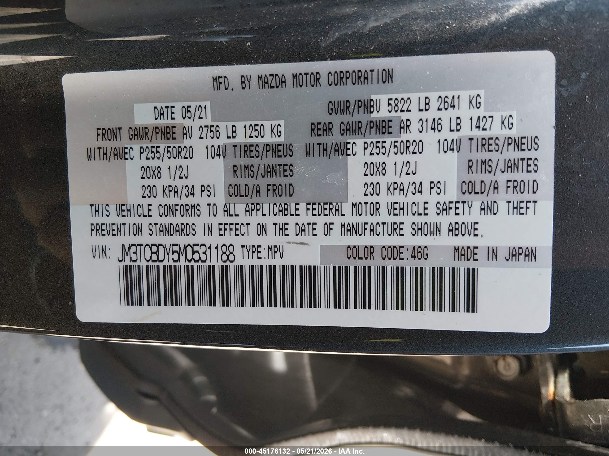 2021 Mazda Cx-9 Grand Touring Gray vin: JM3TCBDY5M0531188