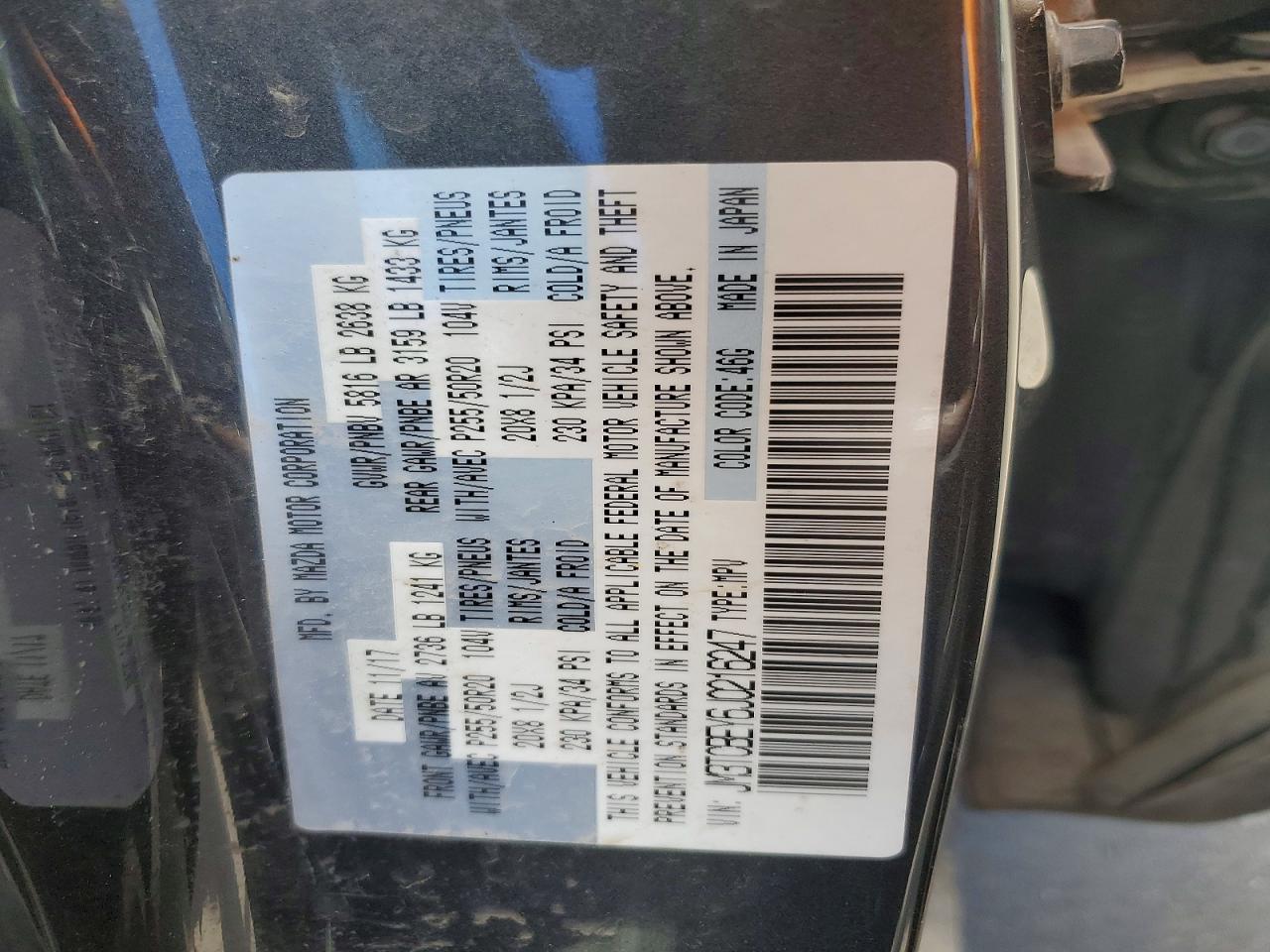 2018 Mazda Cx-9 Signature Charcoal vin: JM3TCBEY6J0216247
