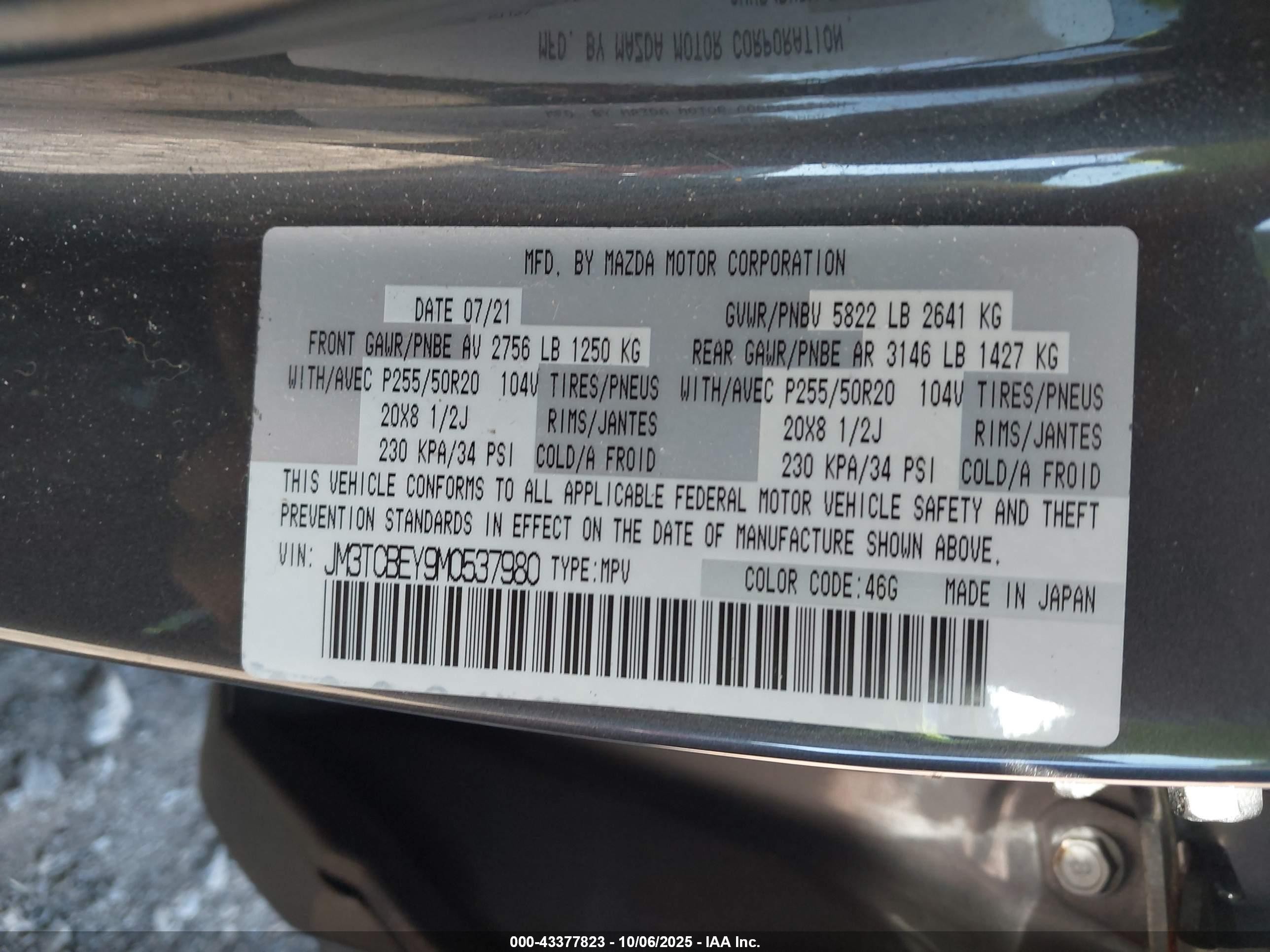 2021 Mazda Cx-9 Signature Gray vin: JM3TCBEY9M0537980