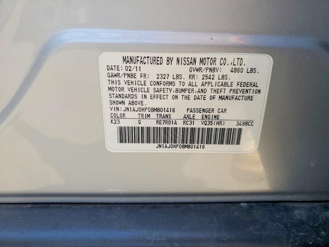 2011 Infiniti Ex35 Base Silver vin: JN1AJ0HP0BM801416