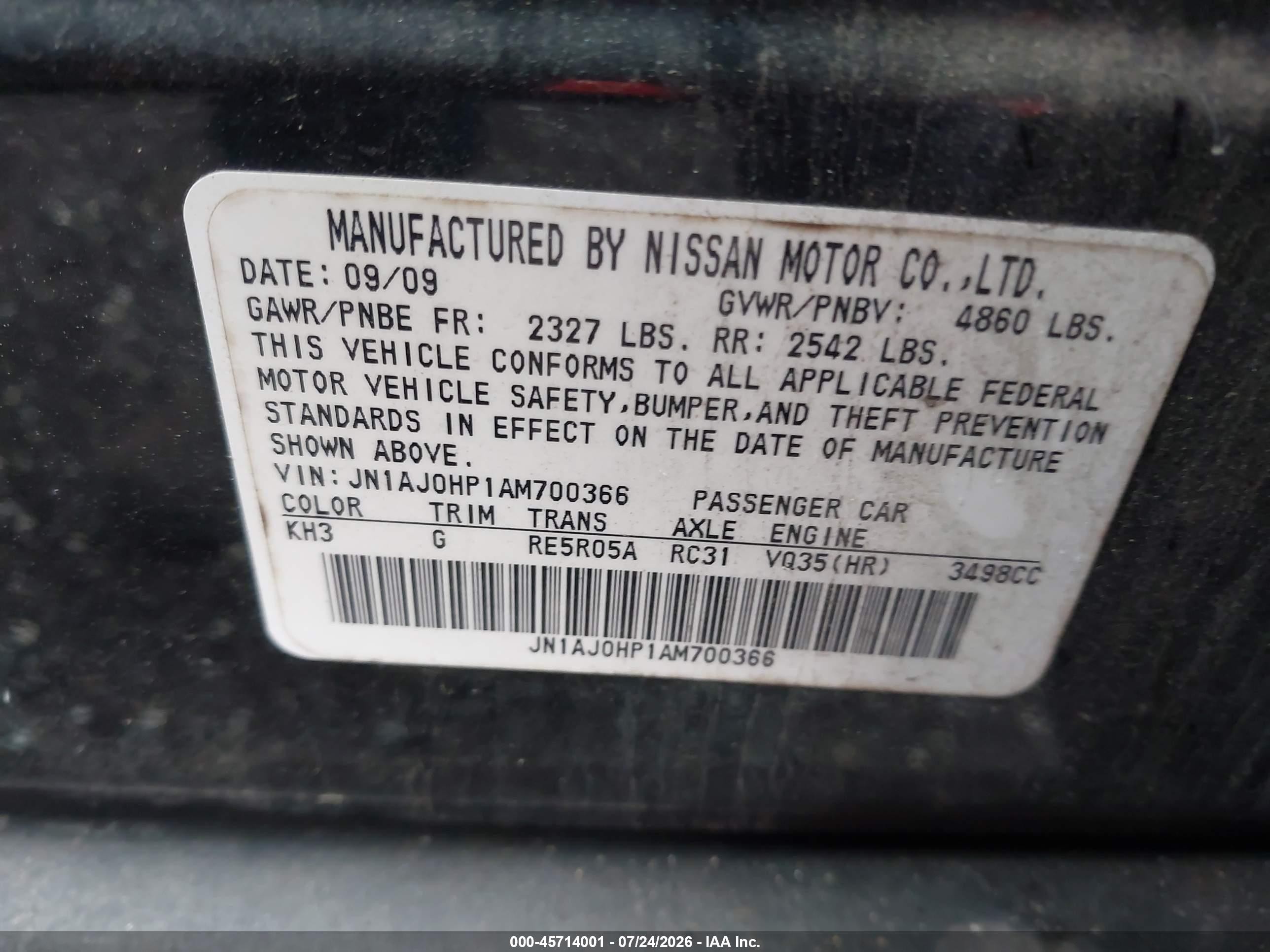 2010 Infiniti Ex35 Journey Black vin: JN1AJ0HP1AM700366