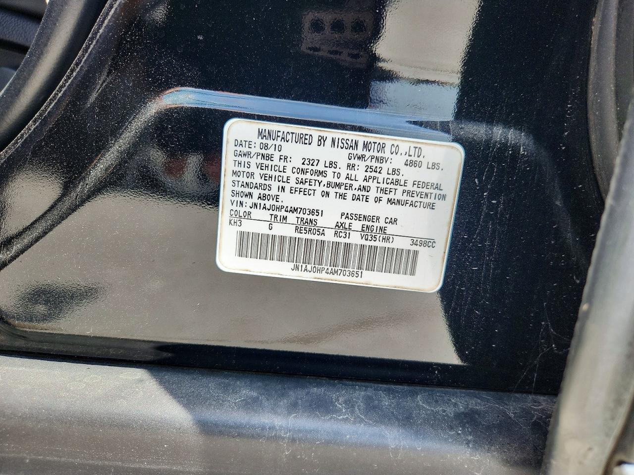 2010 Infiniti Ex35 Base Black vin: JN1AJ0HP4AM703651