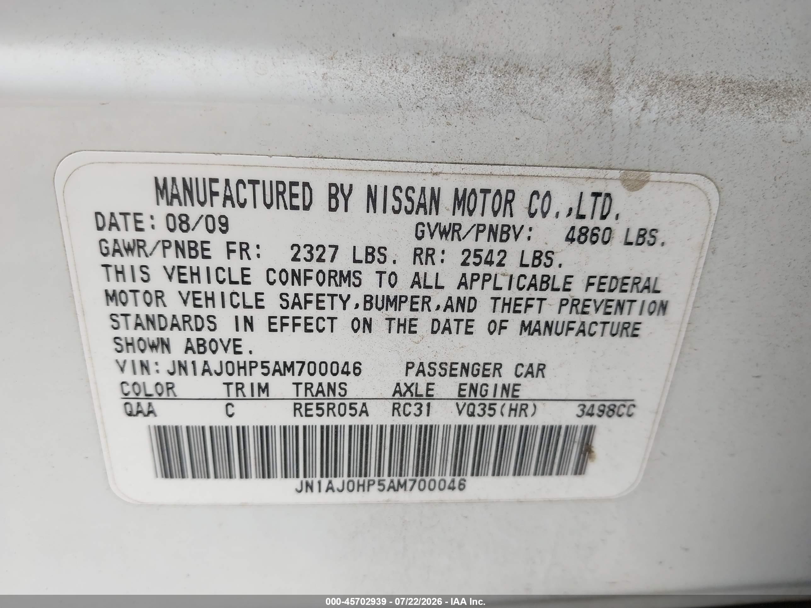 2010 Infiniti Ex35 Journey Белый vin: JN1AJ0HP5AM700046