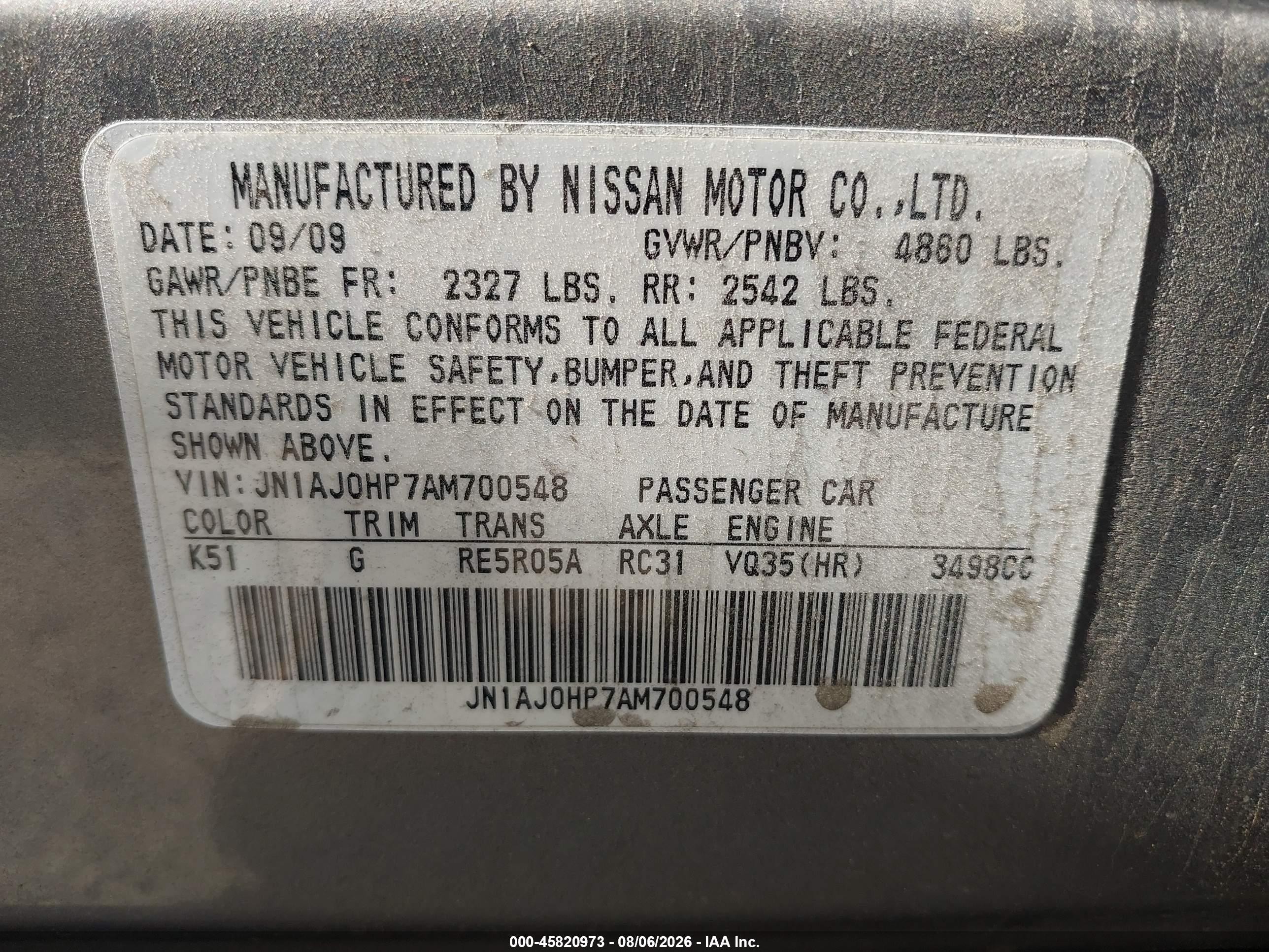 2010 Infiniti Ex35 Journey Tan vin: JN1AJ0HP7AM700548