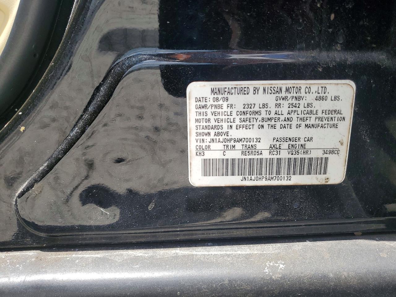2010 Infiniti Ex35 Base Black vin: JN1AJ0HP9AM700132