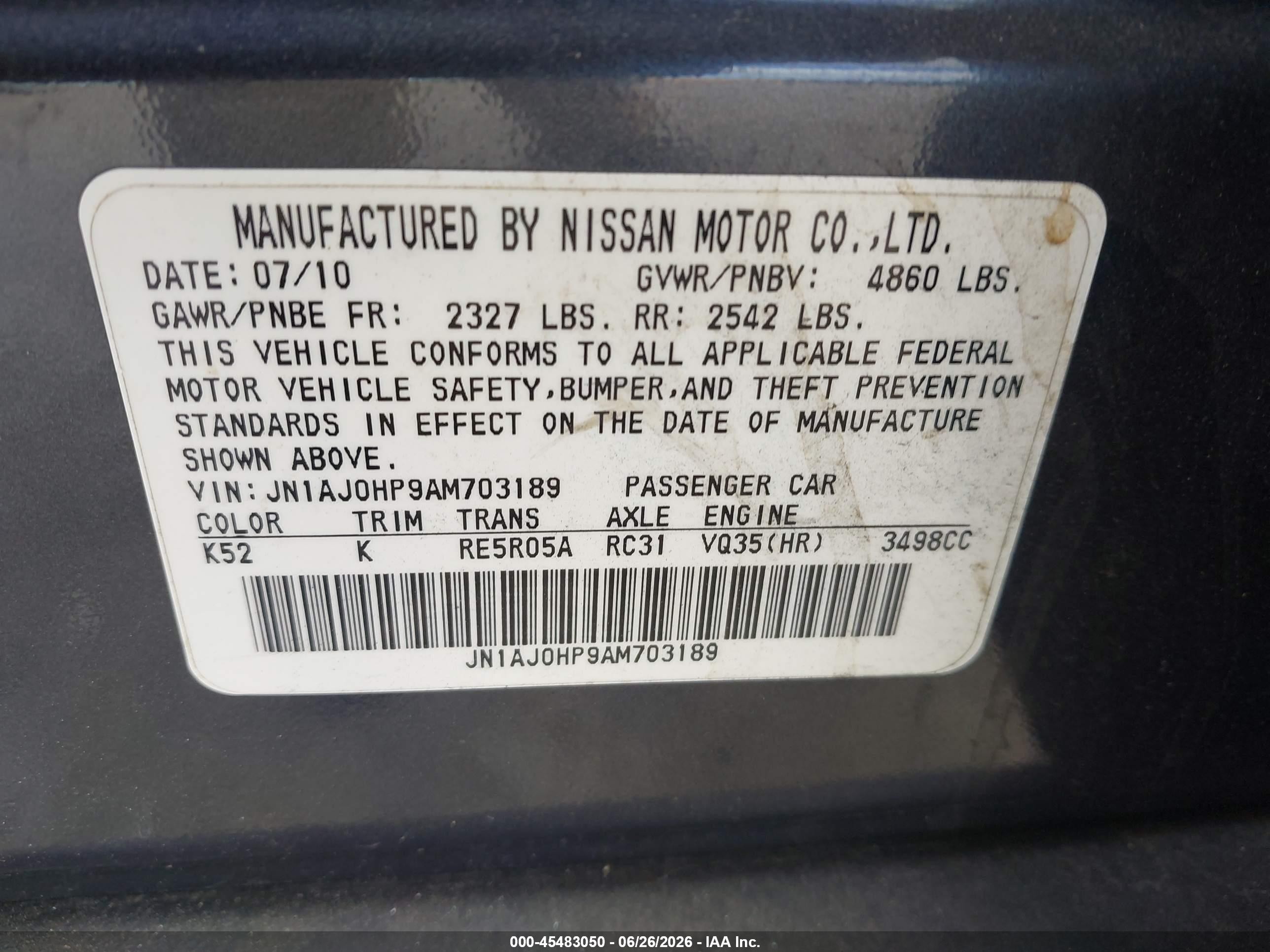 2010 Infiniti Ex35 Journey Gray vin: JN1AJ0HP9AM703189