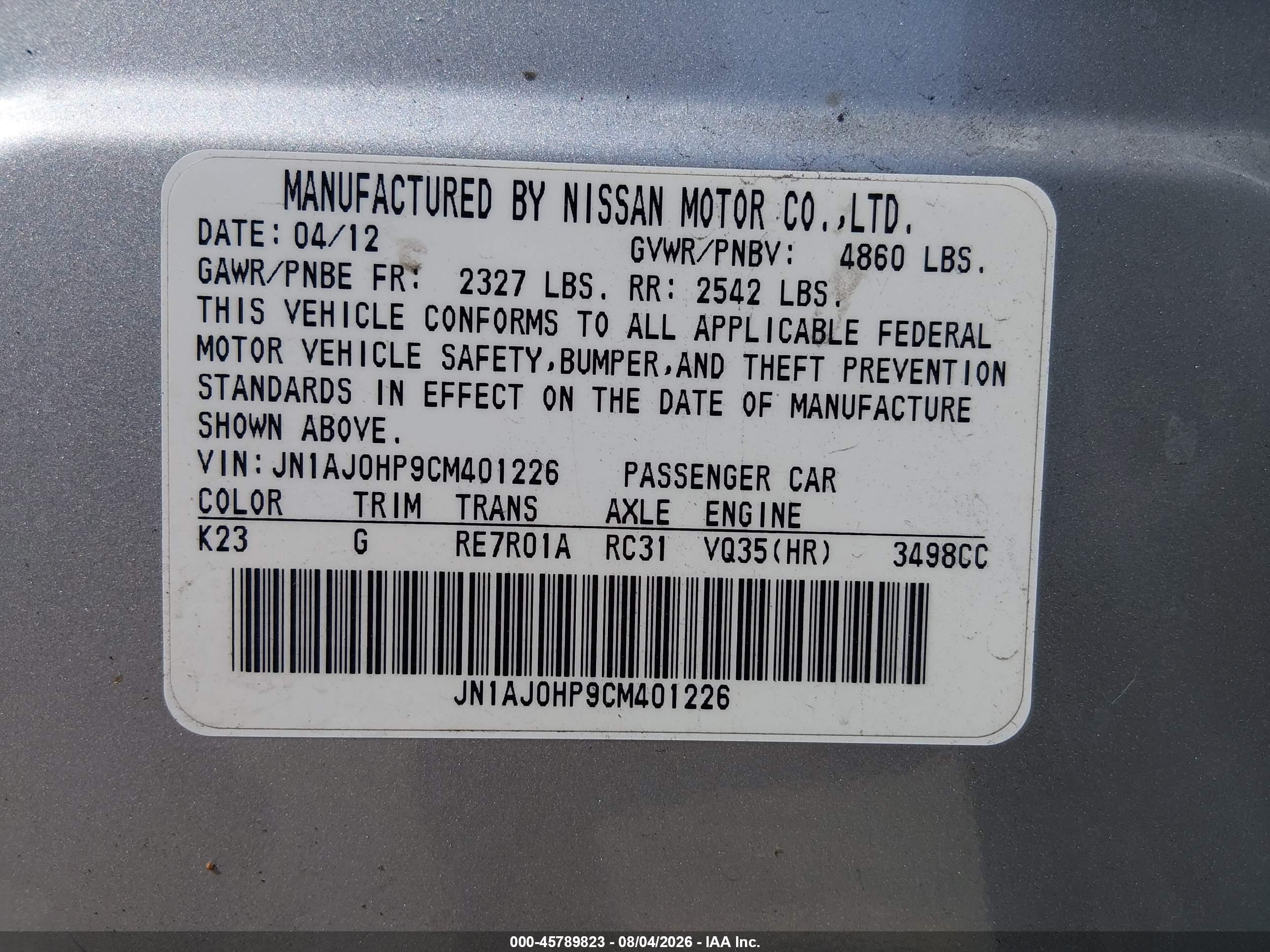 2012 Infiniti Ex35 Journey Silver vin: JN1AJ0HP9CM401226
